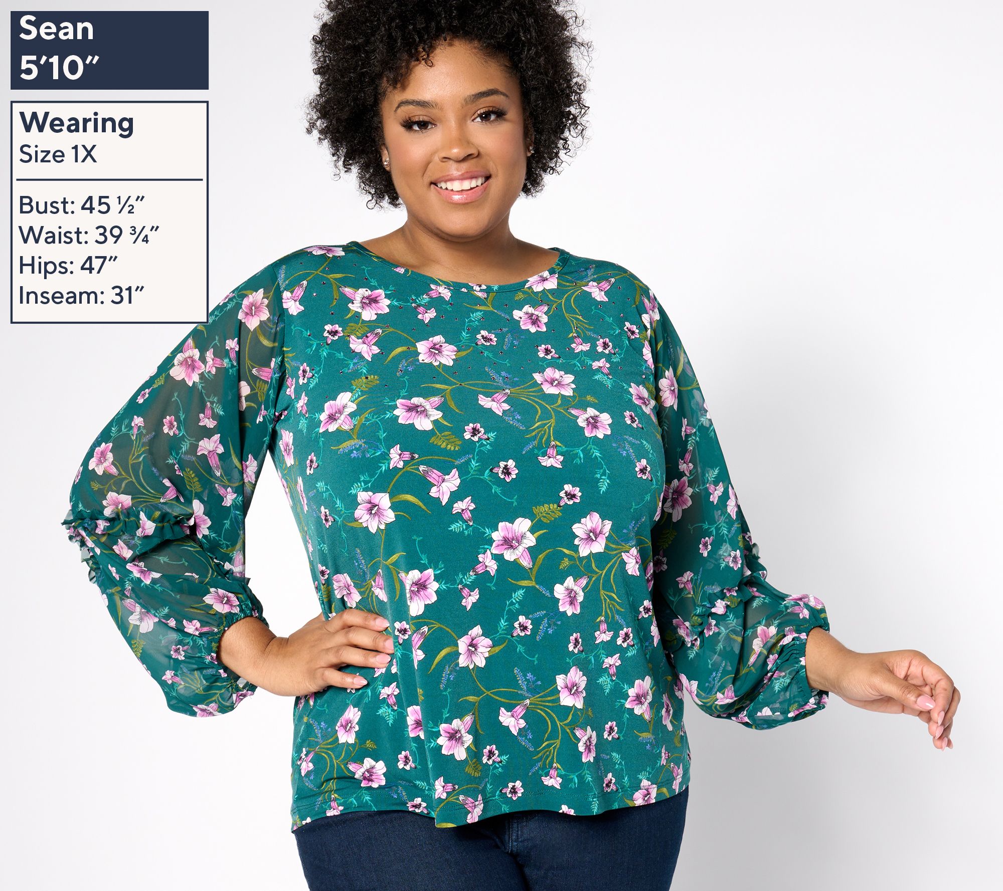 トップス xgdt Susan Graver Printed Liquid Knit Scoop-Neck Top with Woven