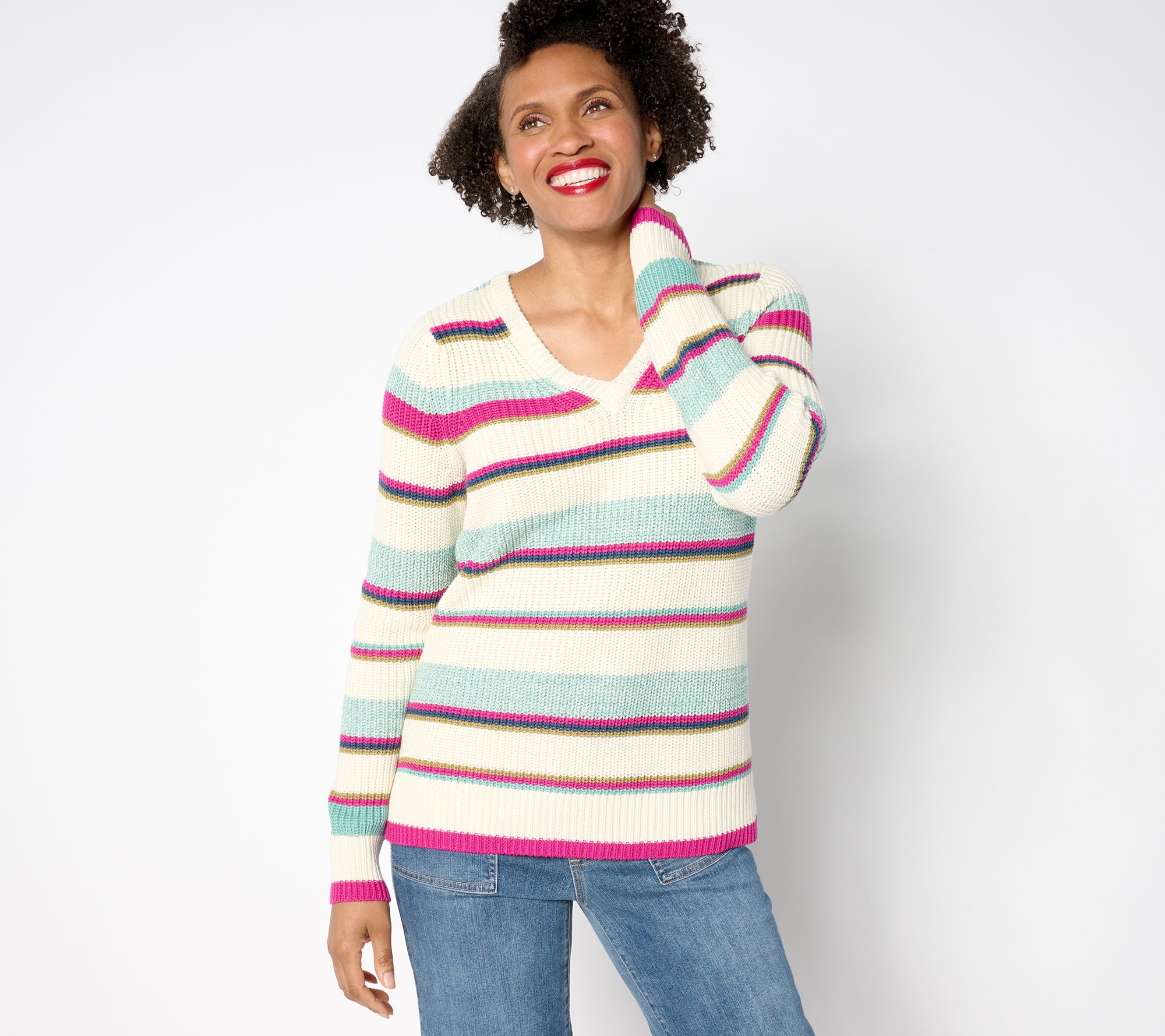 "As Is" Belle Boho by Kim Gravel Shaker Knit Space Dye Striped Sweater