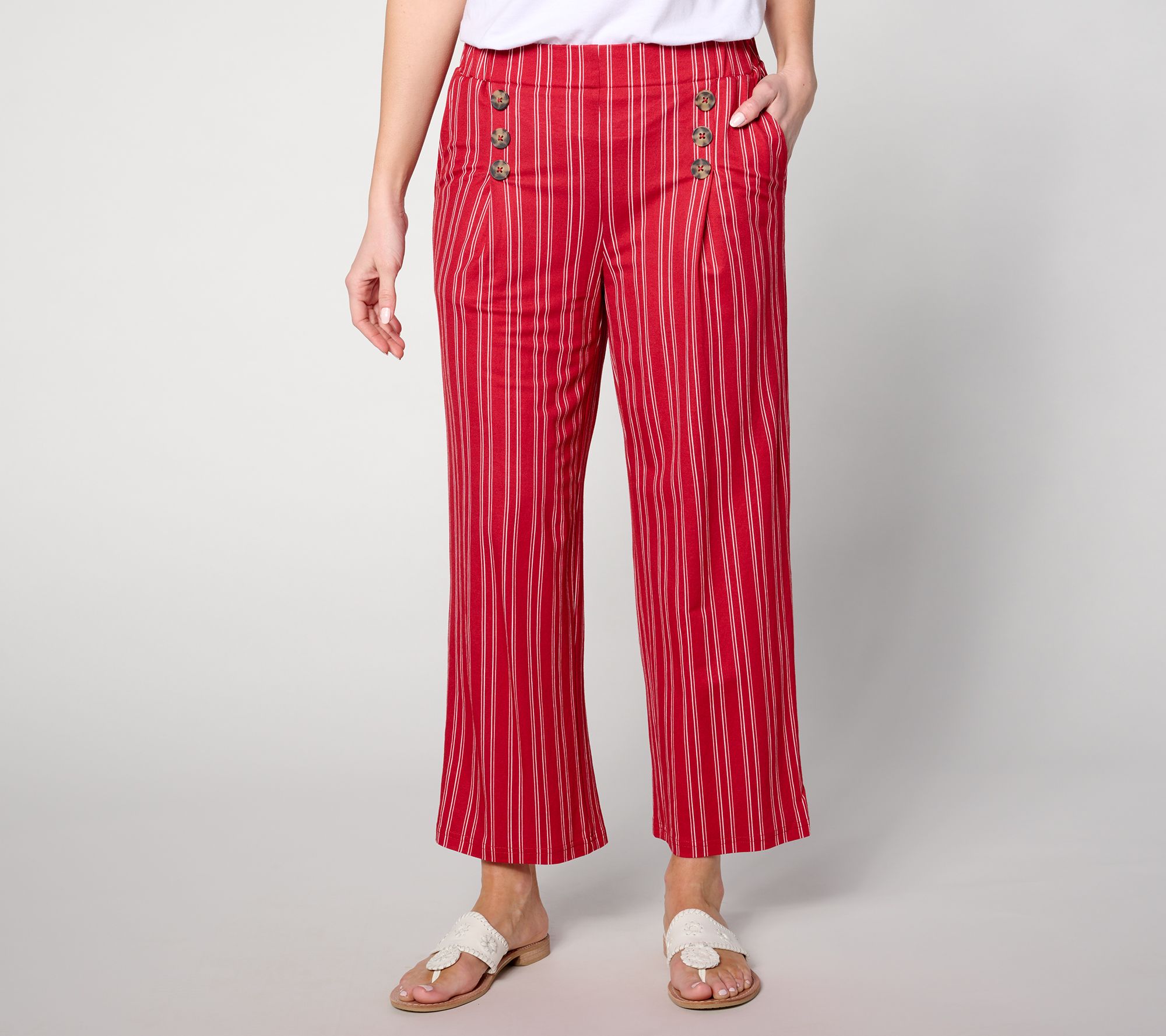 "As Is" Belle Beach by Kim Gravel Petite Cabana Knit Cropped Pant