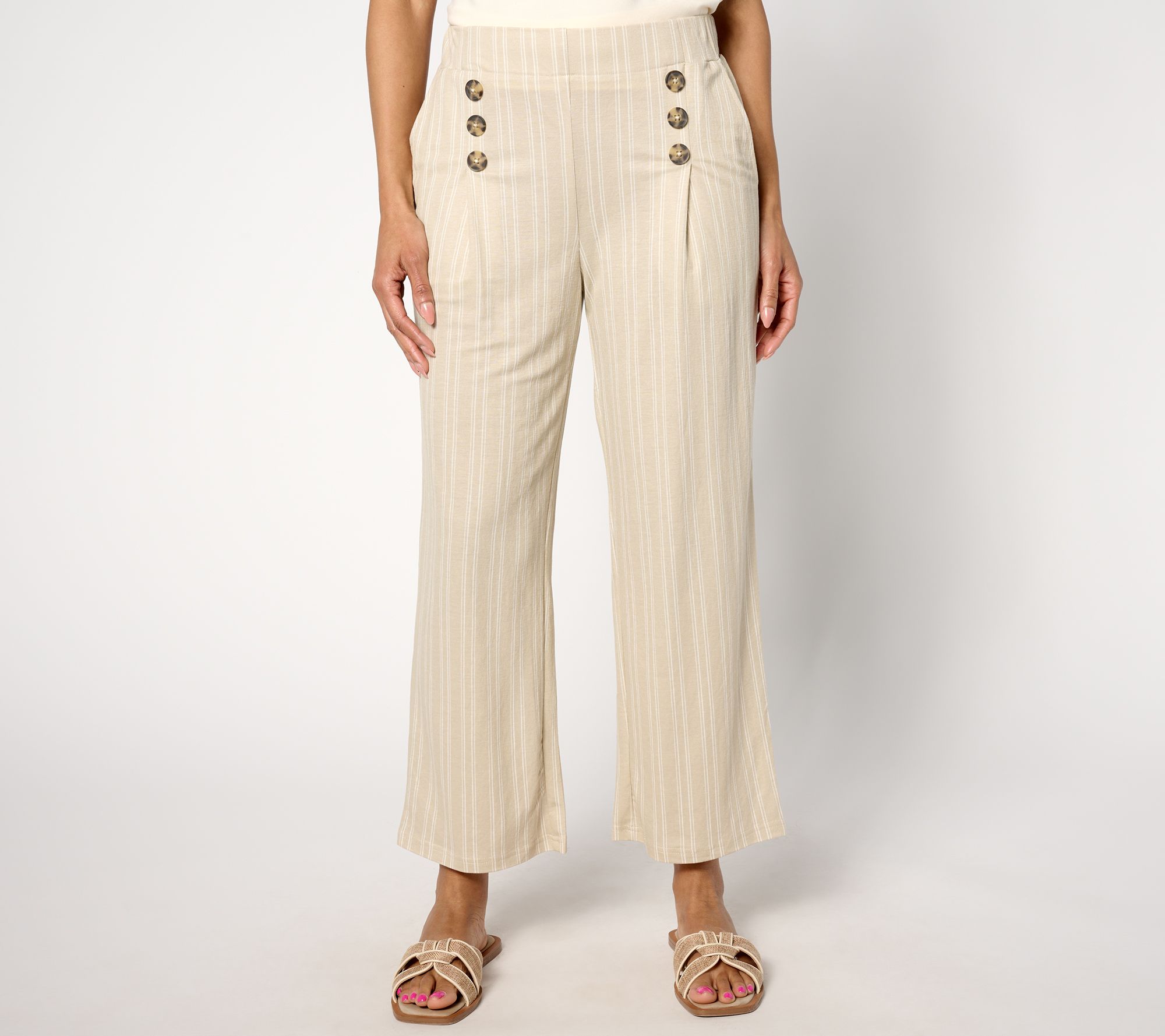 "As Is" Belle Beach by Kim Gravel Petite Cabana Knit Cropped Pant