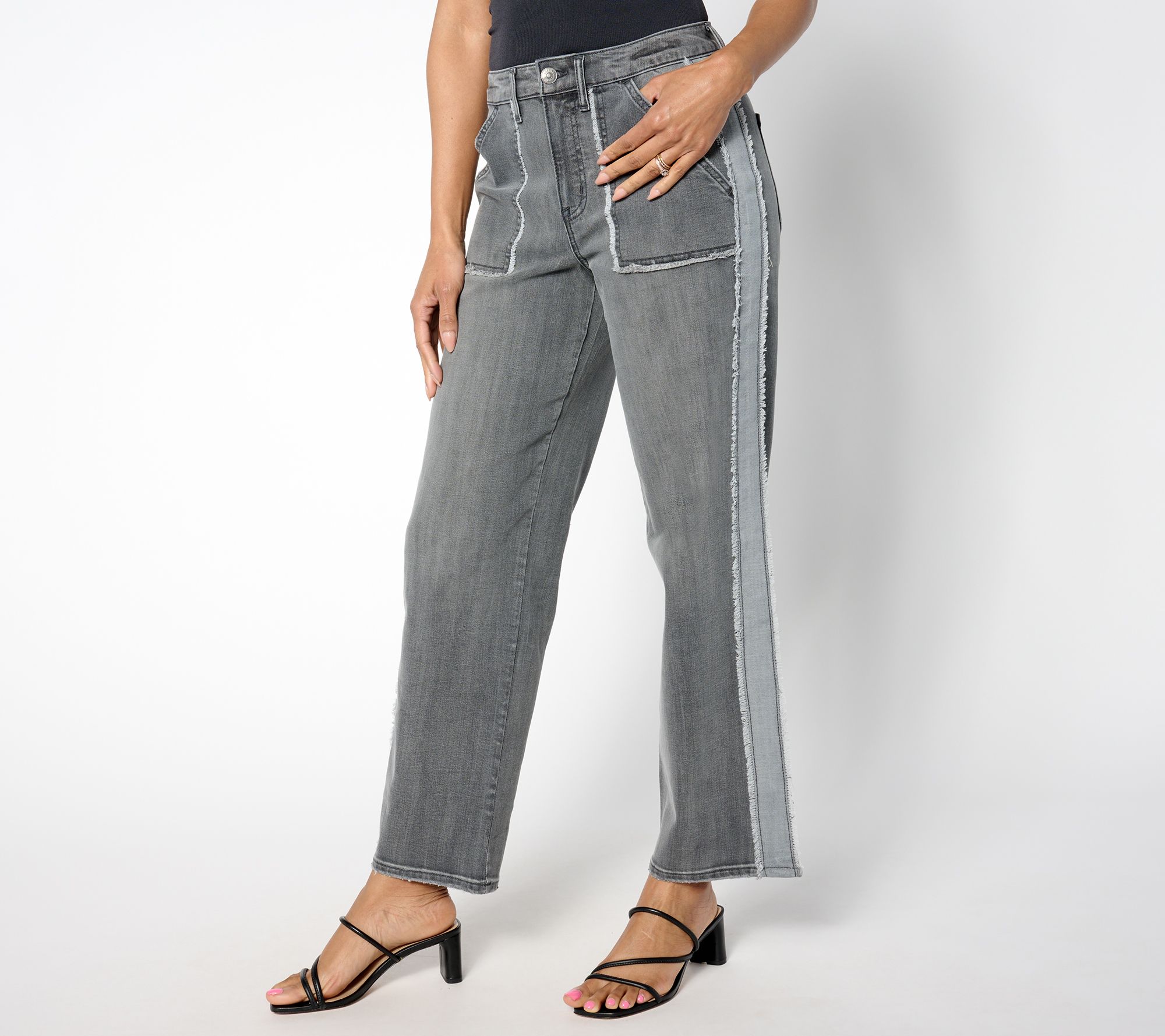 "As Is" LOGO by Lori Goldstein Reg Wide Leg Ankle Jean with Reverse Detail