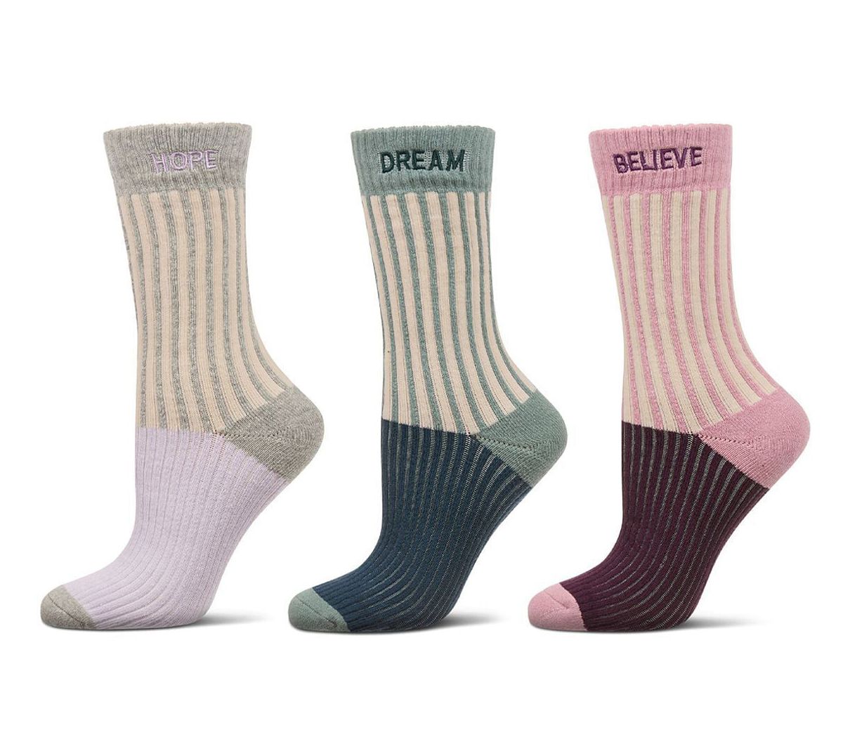 Memoi Women's Set of 3 Inspirational Cuff Ribbed Crew Socks