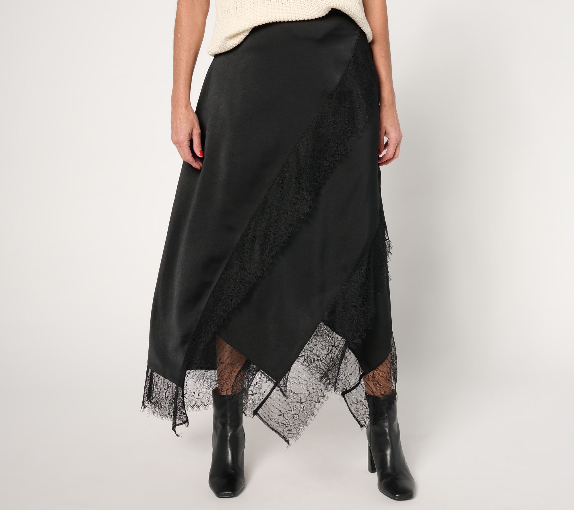 "As Is" Me by Jennie Garth Regular Bella Satin Skirt w/ Lace Detail