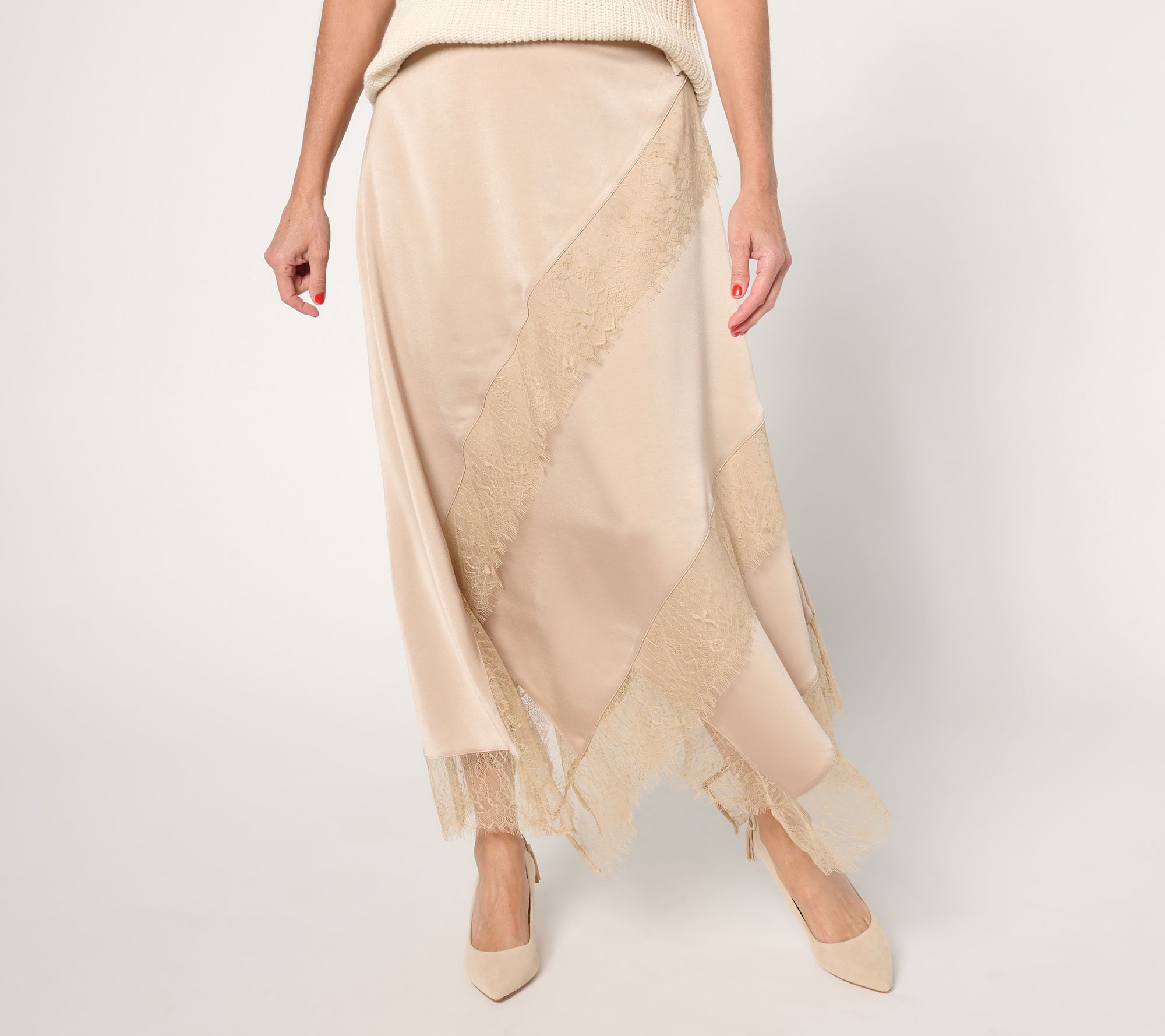 "As Is" Me by Jennie Garth Regular Bella Satin Skirt w/ Lace Detail