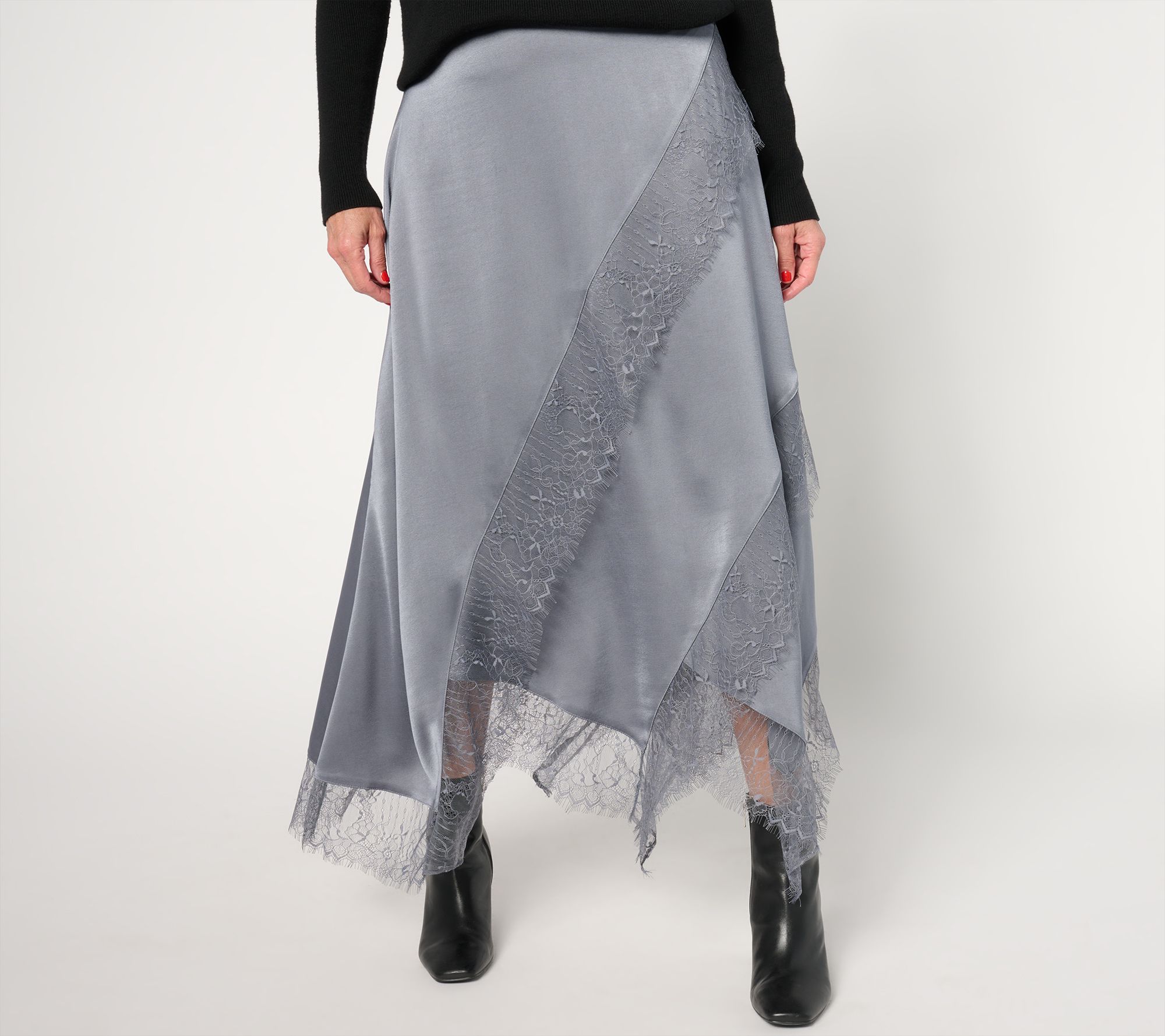 "As Is" Me by Jennie Garth Regular Bella Satin Skirt w/ Lace Detail