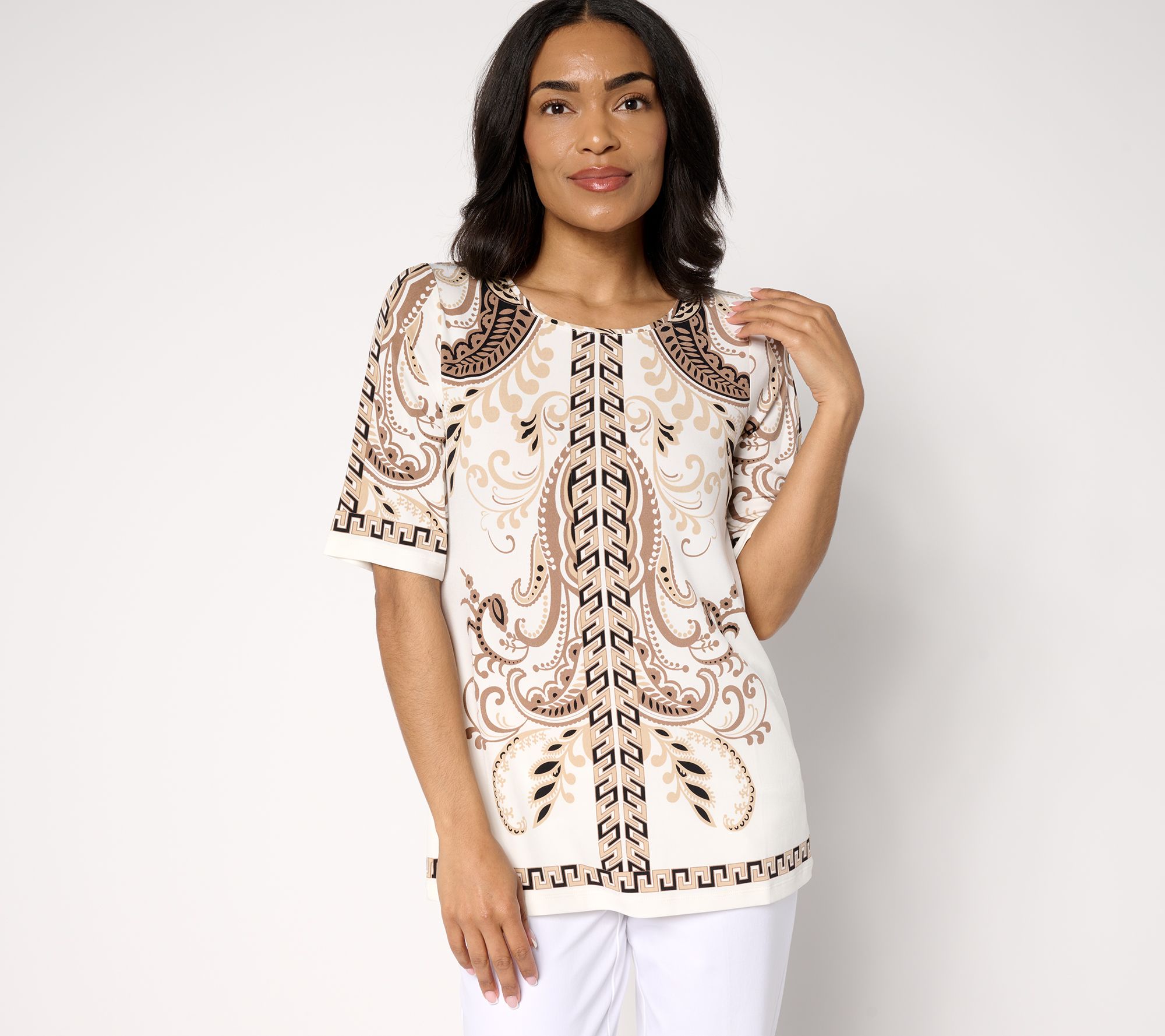Susan Graver Petite Printed Liquid Knit Scoop Neck Tunic