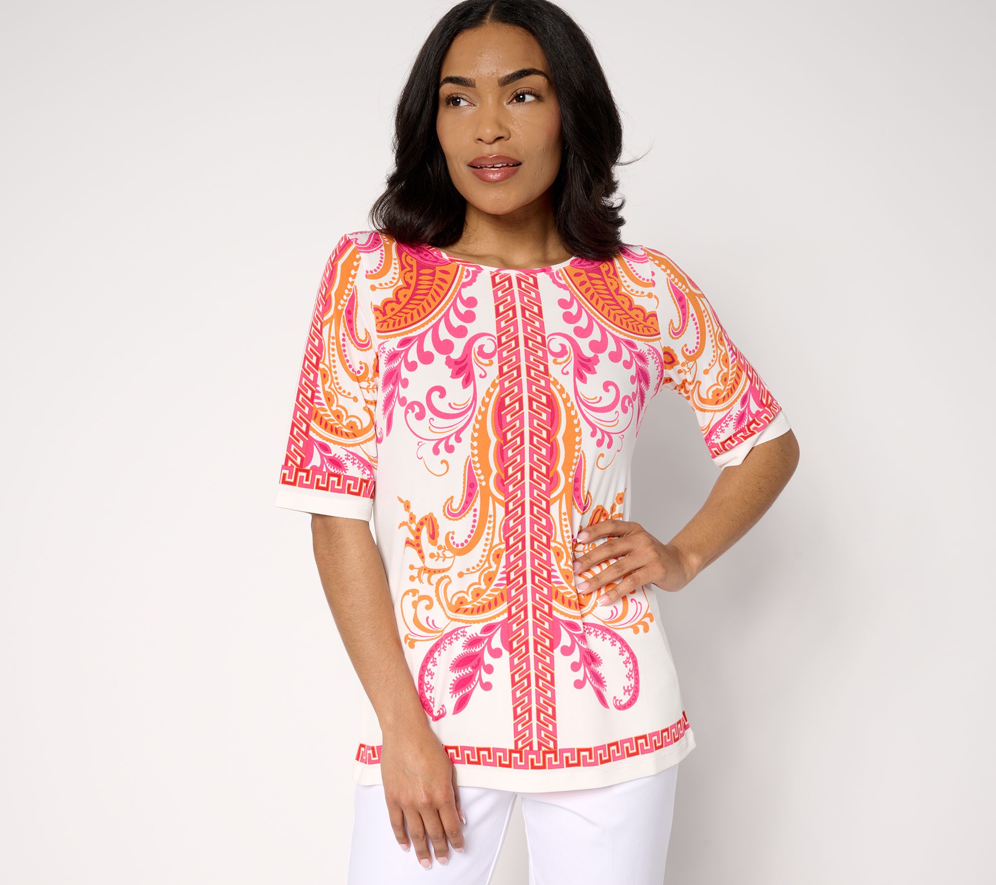 Susan Graver Petite Printed Liquid Knit Scoop Neck Tunic