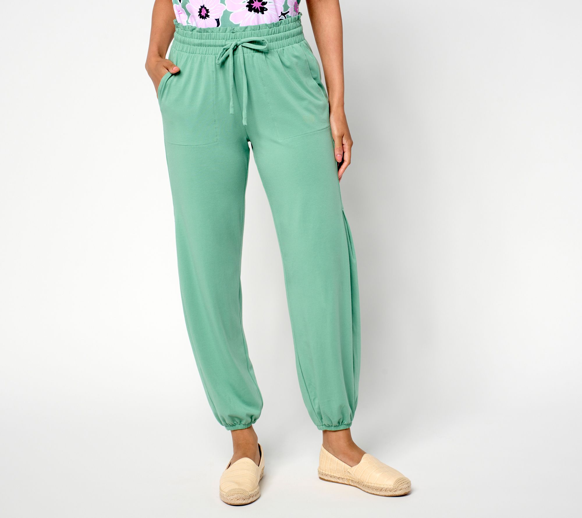AnyBody Regular Cozy Knit Jersey Pants with Pleated Side Seam