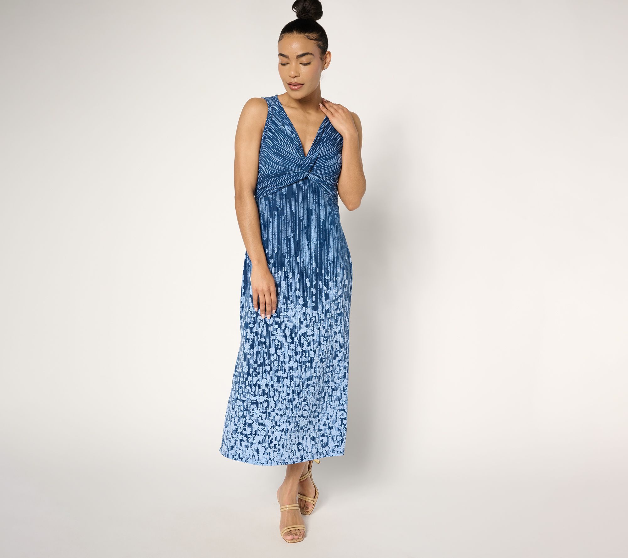 Dennis Basso Petite Italia Knit Twist Front Printed Dress