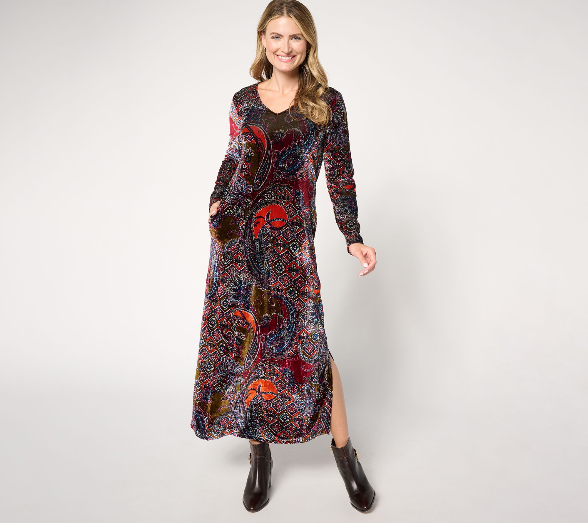 "As Is" Women with Control Petite Printed Knit Velvet Dress