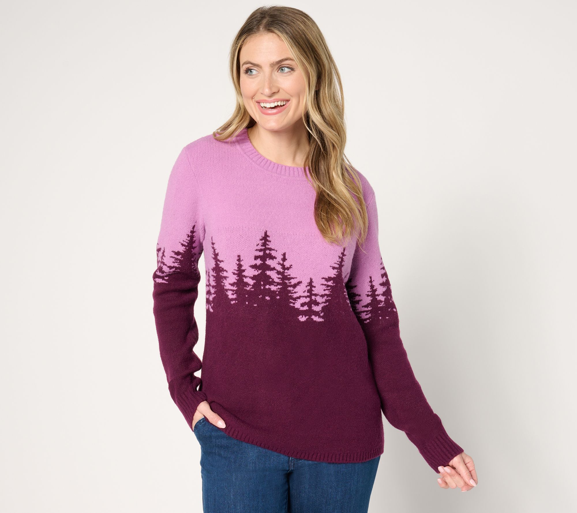 "As Is" Denim & Co. Crewneck Long Sleeve Scenic Sweater