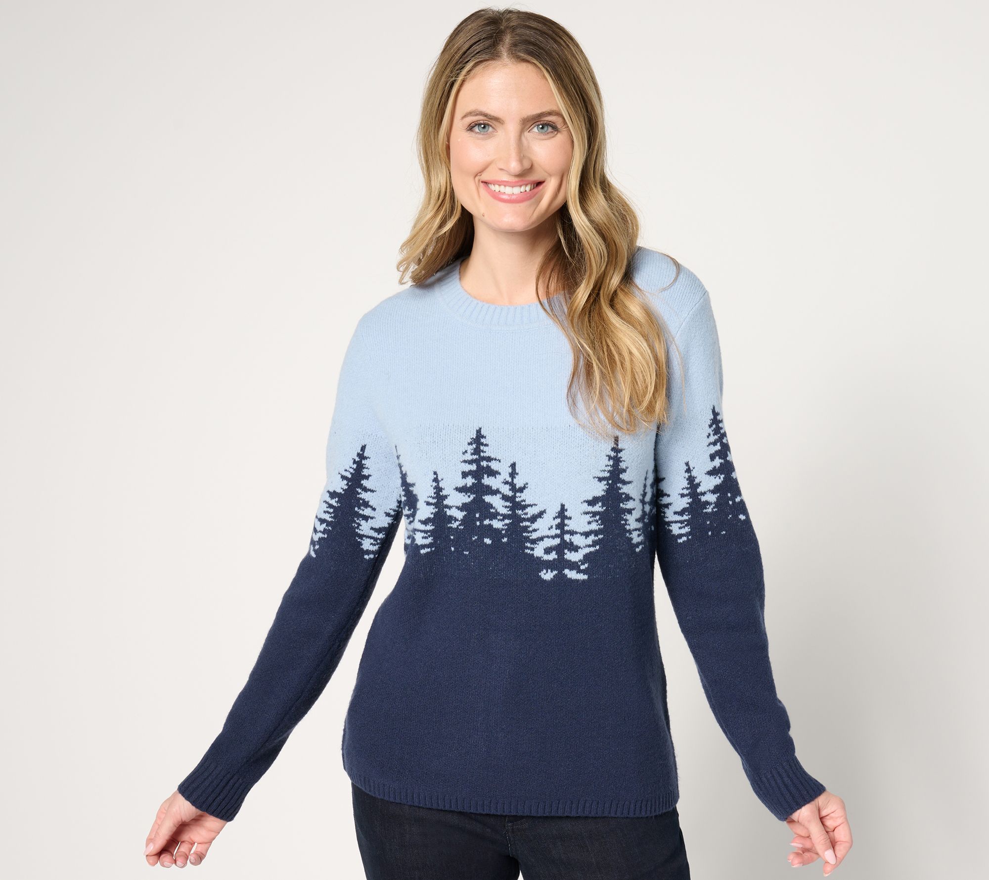 "As Is" Denim & Co. Crewneck Long Sleeve Scenic Sweater