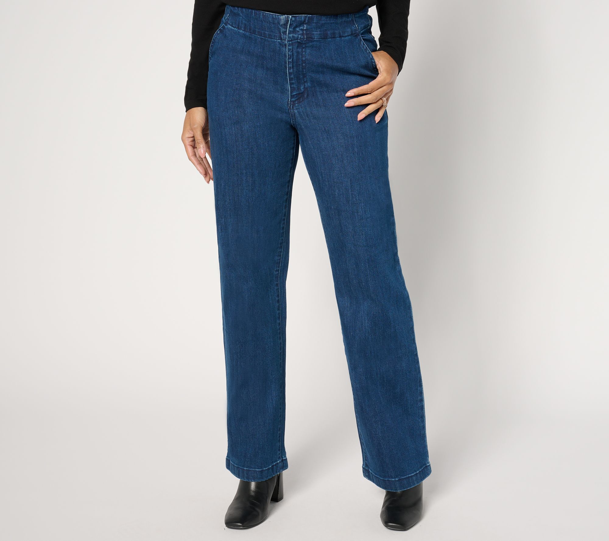 "As Is" Susan Graver Regular Stretch Denim Wide Leg Trouser Jean