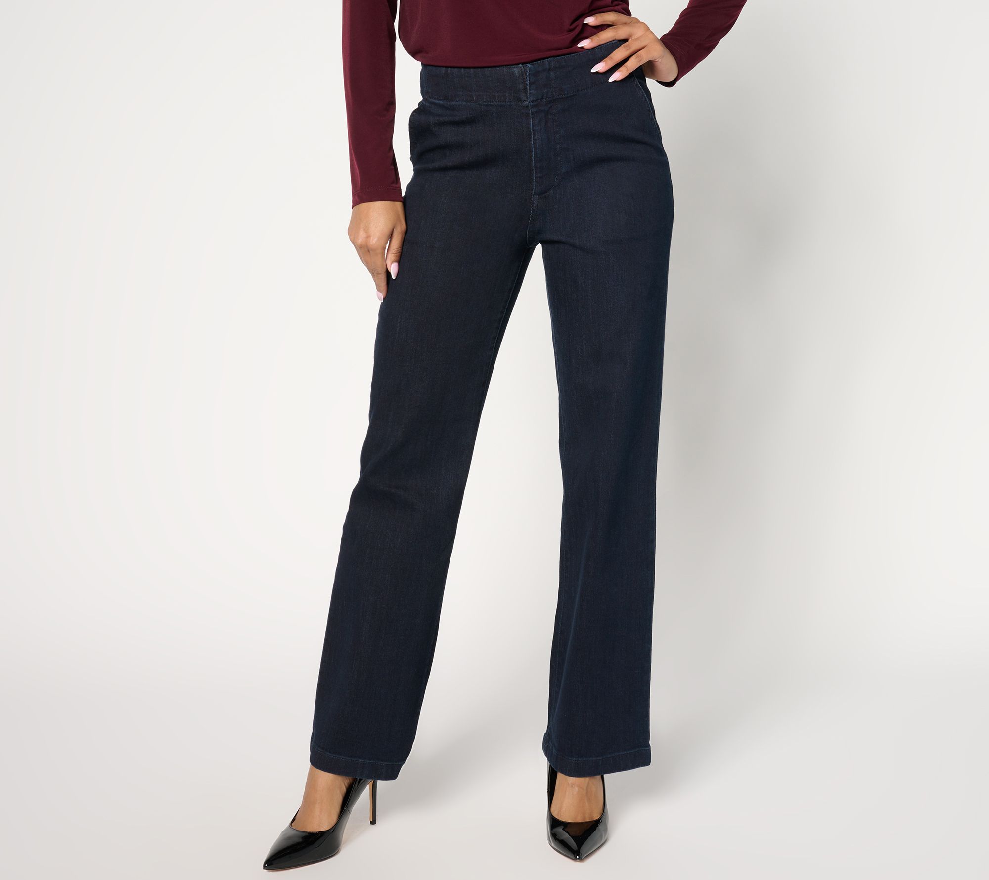 "As Is" Susan Graver Regular Stretch Denim Wide Leg Trouser Jean