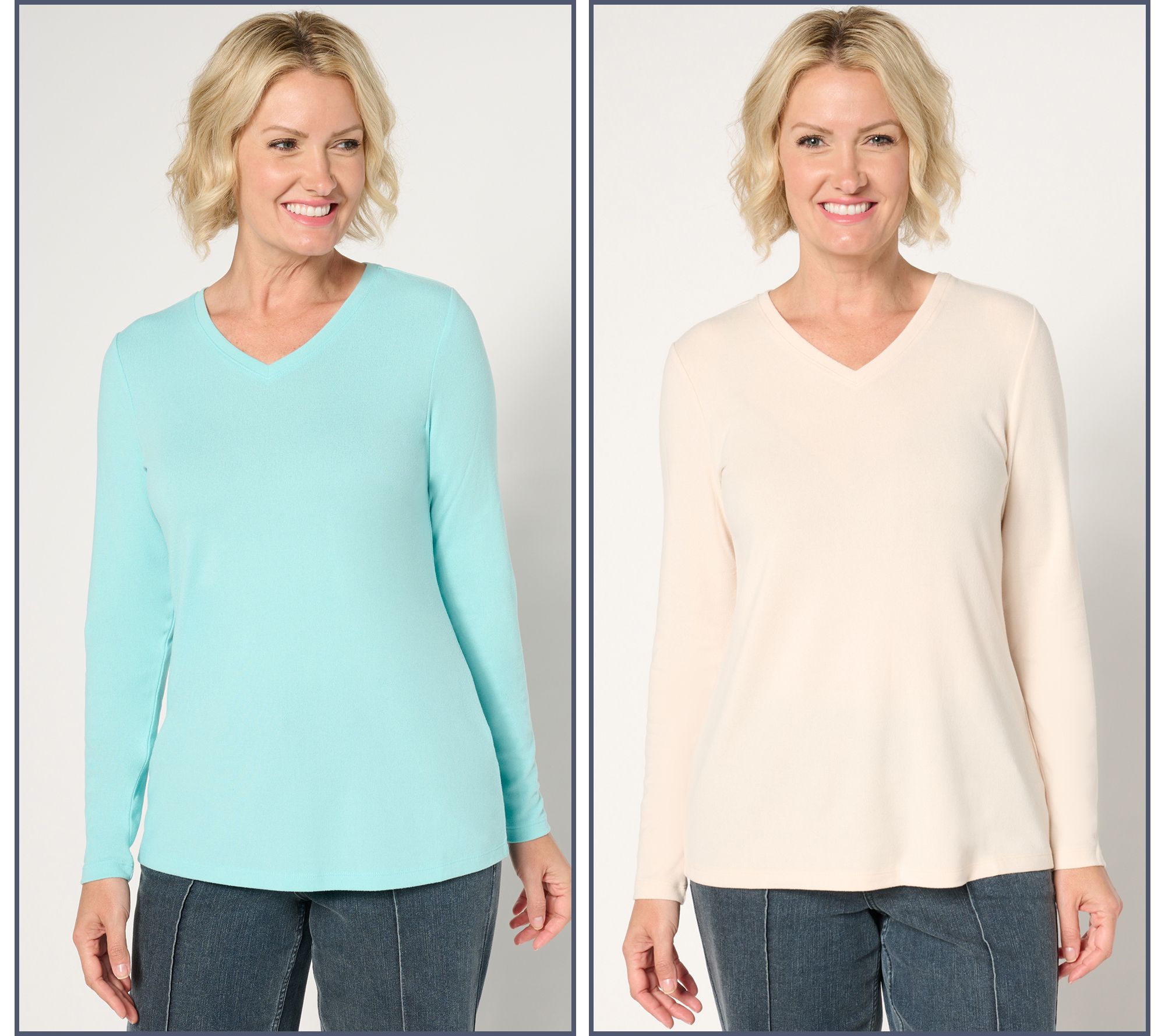"As Is" Denim & Co. Essentials Heavenly Jersey 2-Pack V-Neck Tops