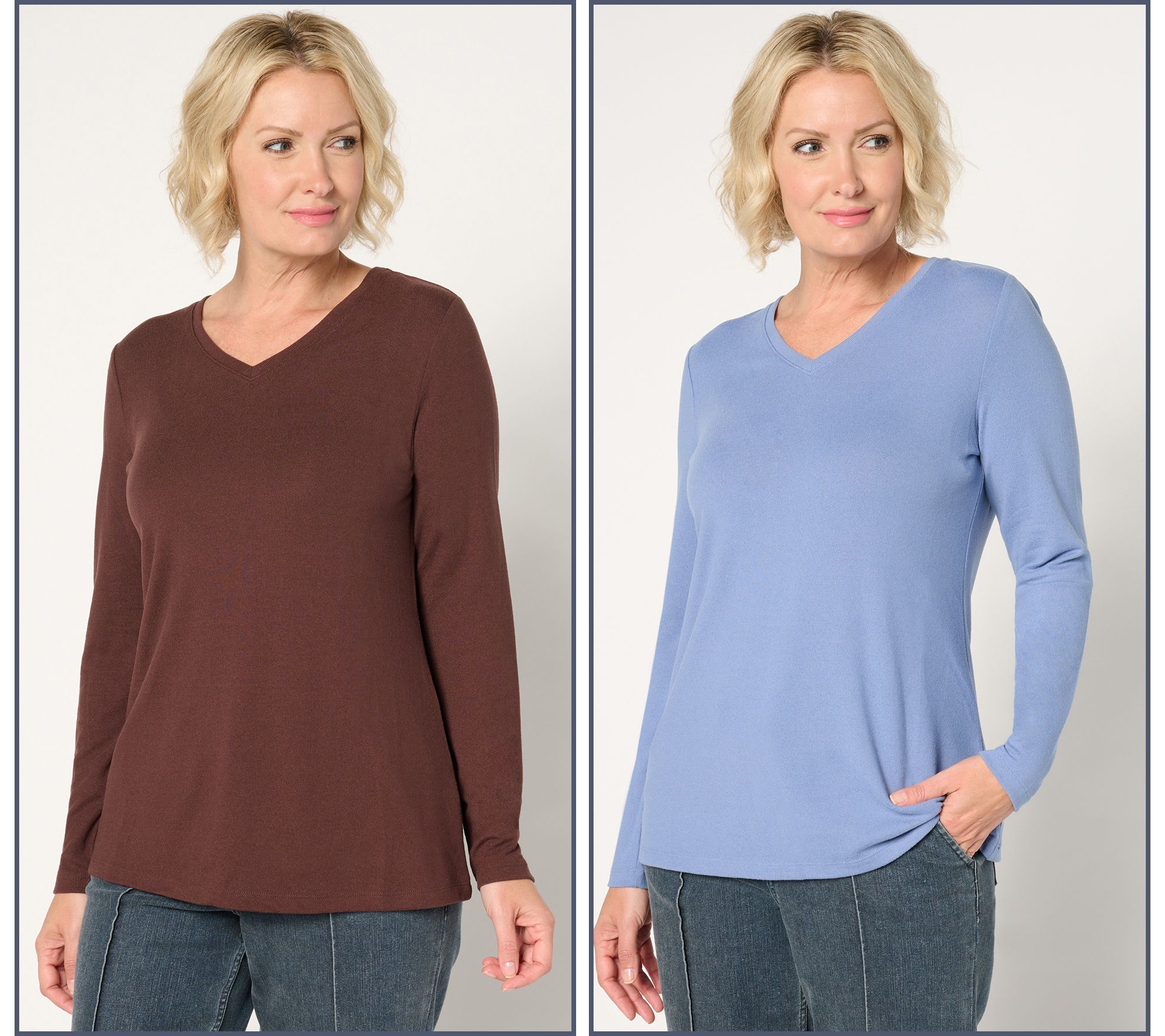 "As Is" Denim & Co. Essentials Heavenly Jersey 2-Pack V-Neck Tops