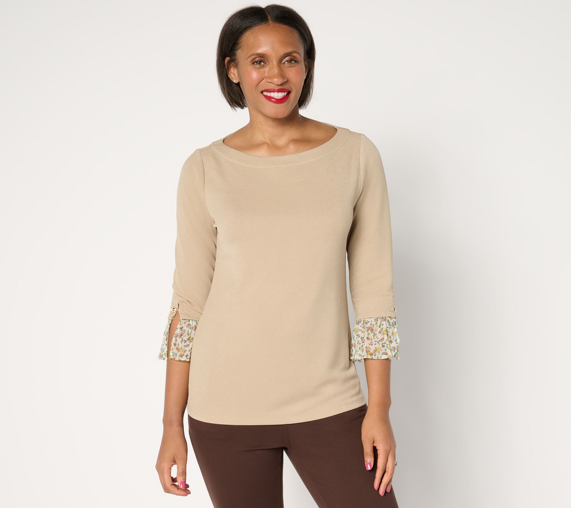 "As Is" Isaac Mizrahi Live! Pebble Knit Top with Printed Cuffs