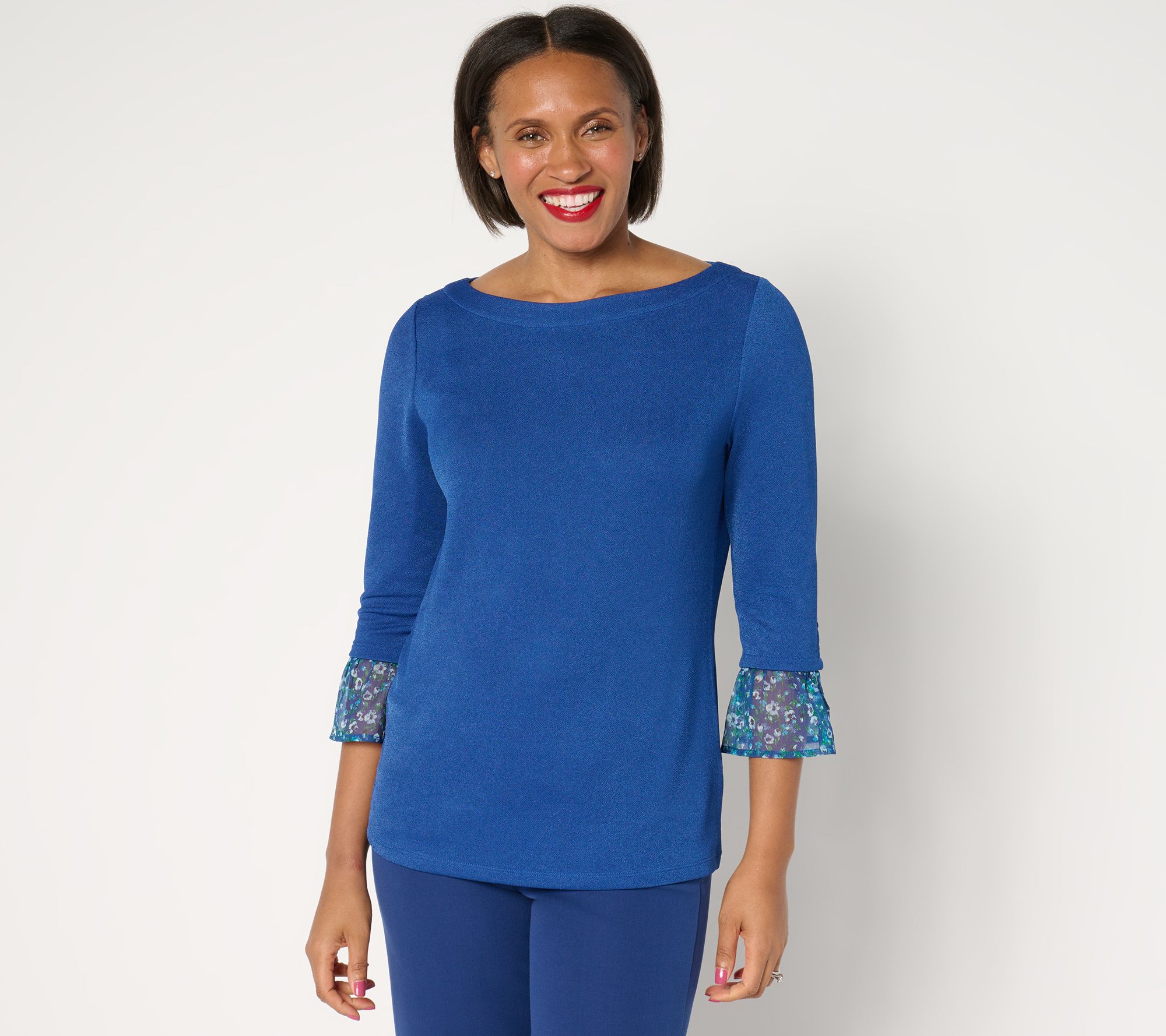 "As Is" Isaac Mizrahi Live! Pebble Knit Top with Printed Cuffs