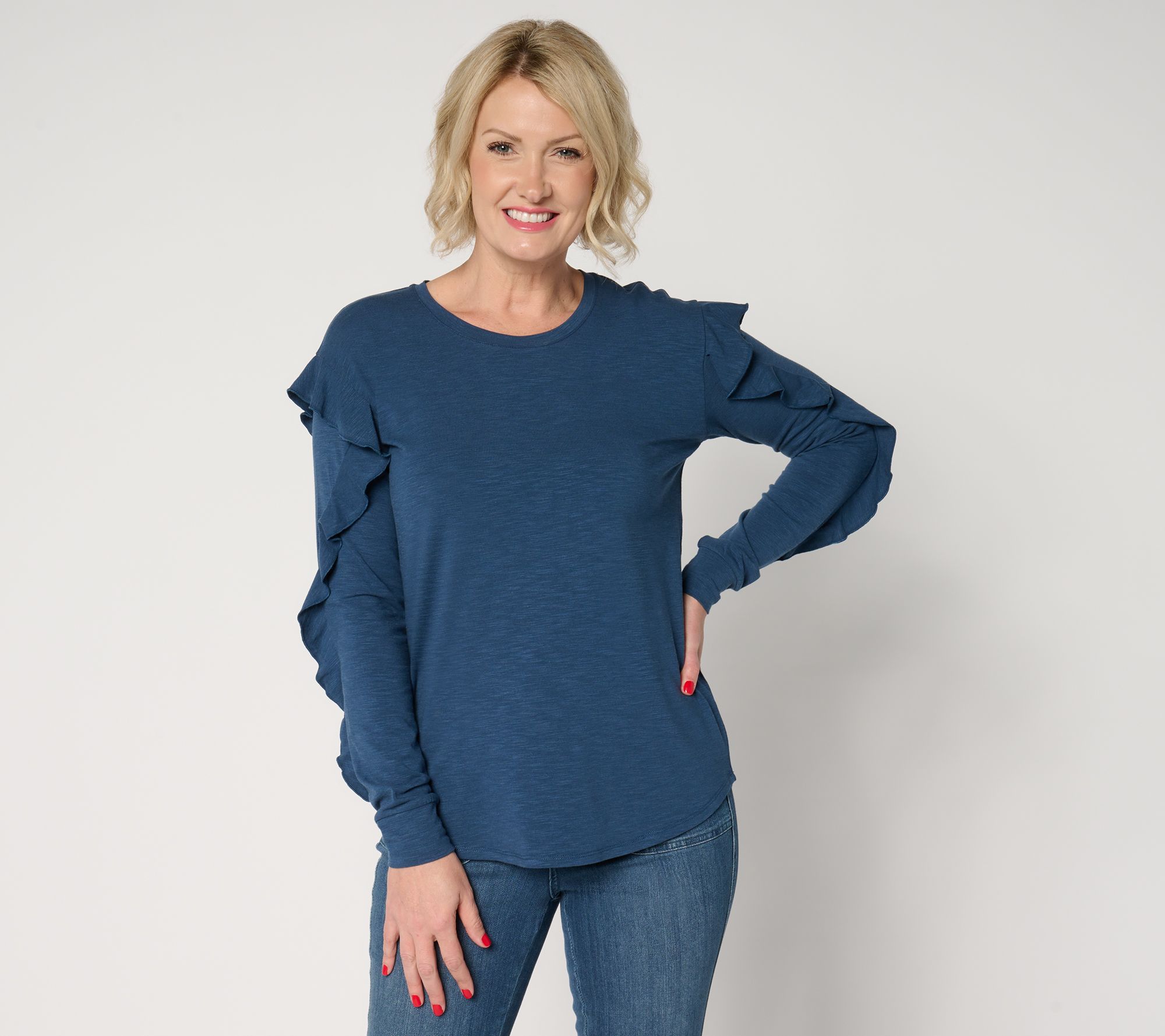 "As Is" Belle by Kim Gravel Slub Knit Feminine Ruffle Sleeve Top