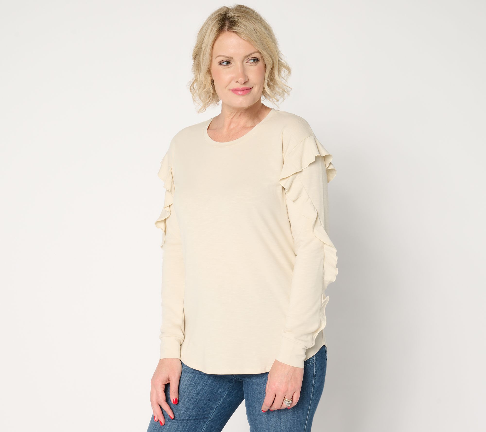 "As Is" Belle by Kim Gravel Slub Knit Feminine Ruffle Sleeve Top