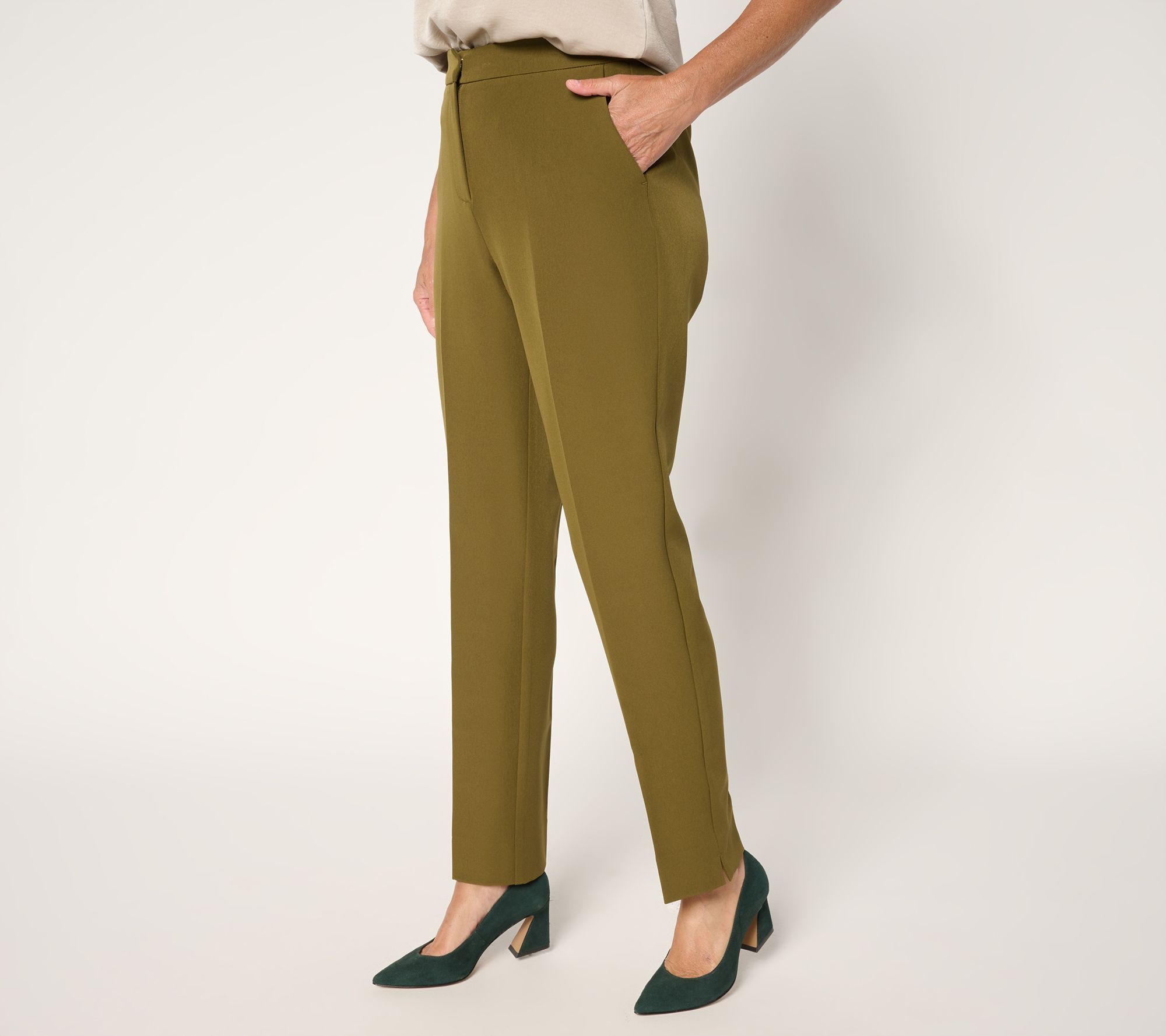 Joan Rivers Petite Bi-Stretch Twill Straight Leg Ankle Pants