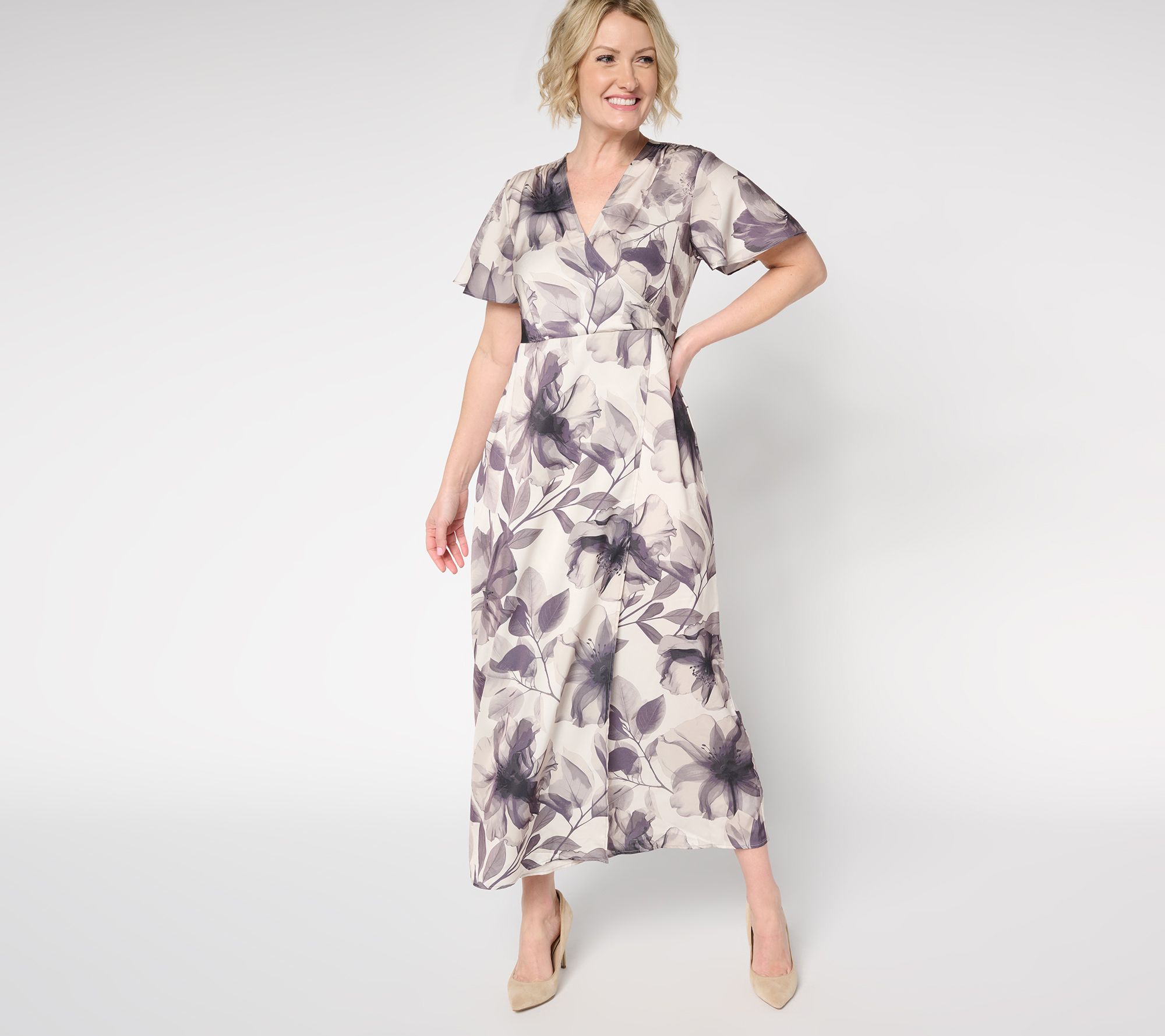 "As Is" Me by Jennie Garth Pet Camellia Print Faux Wrap Dress