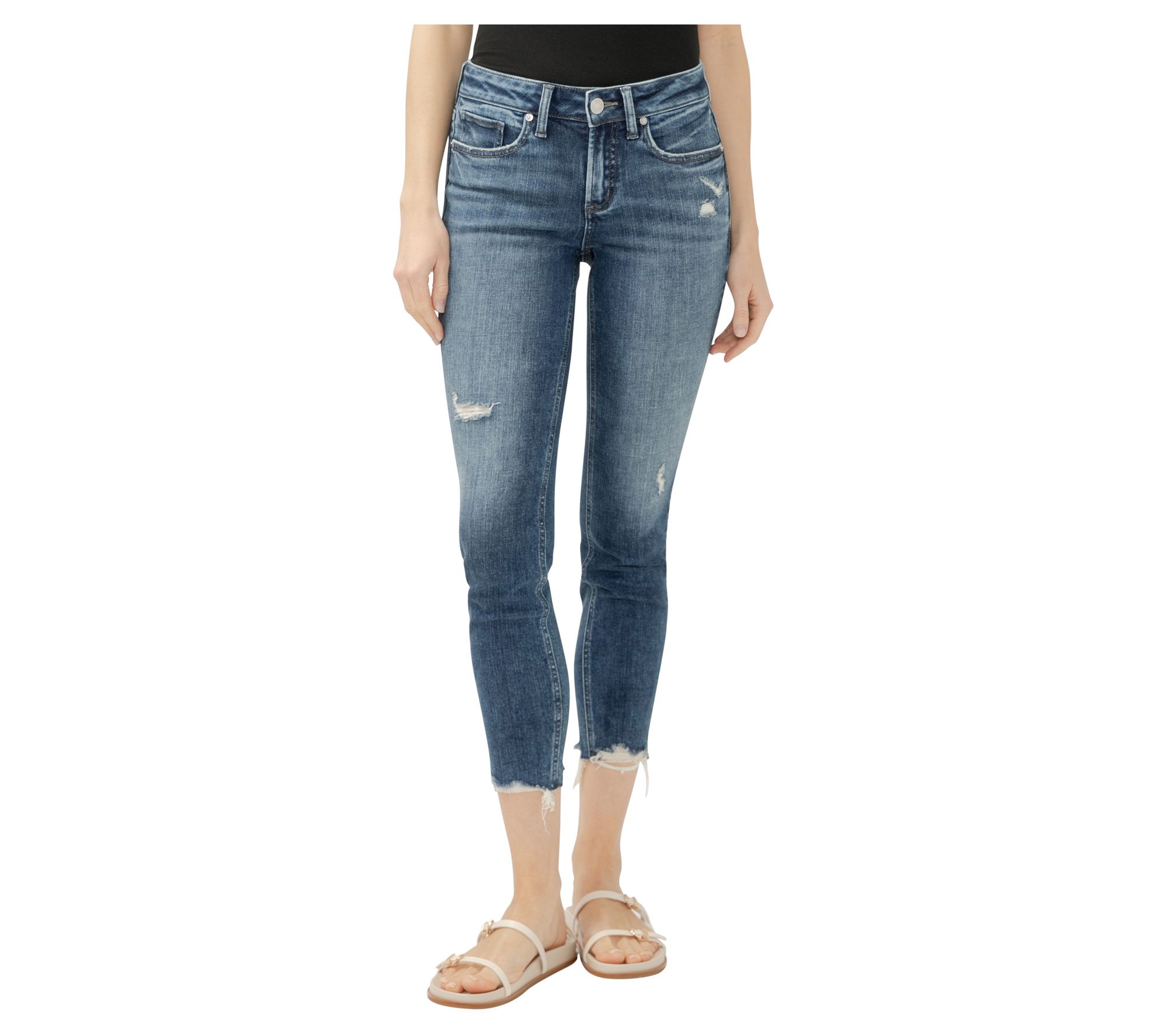 Silver Jeans Co. Women's Suki Skinny Crop Raw Hem Jeans