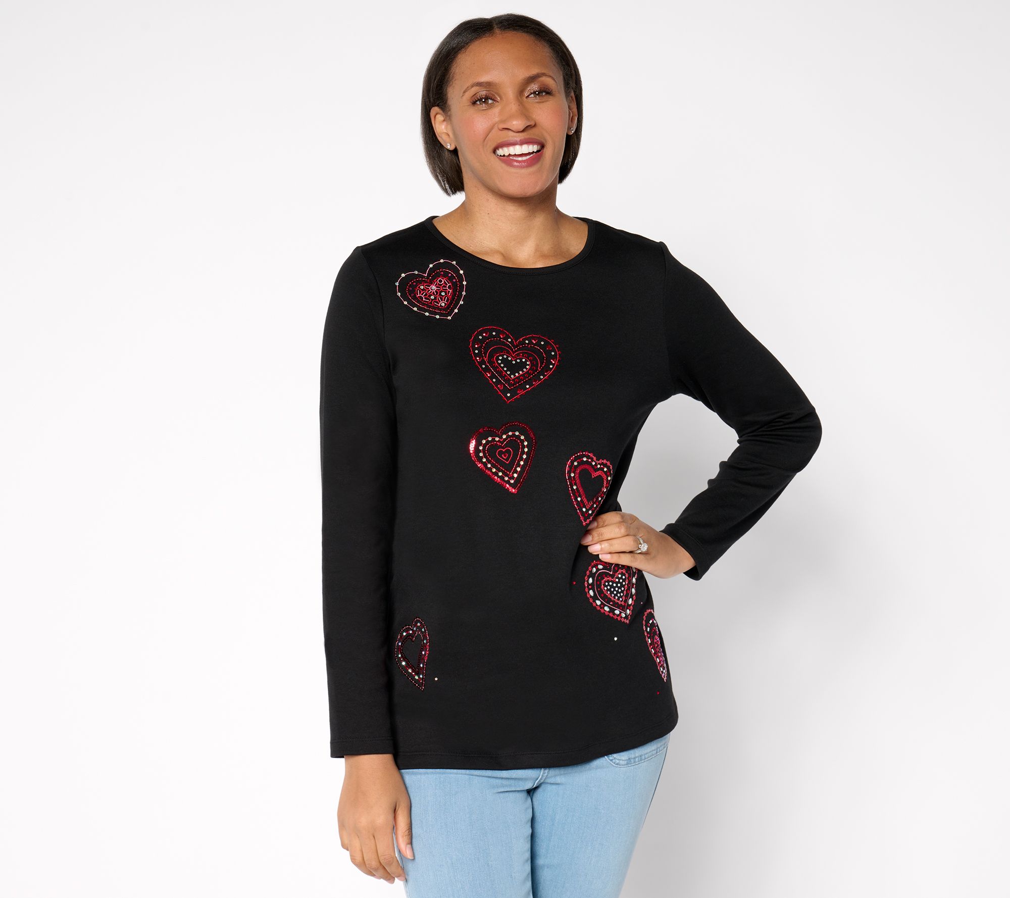 "As Is" Quacker Factory Be Mine Rhinestone Long Sleeve Top