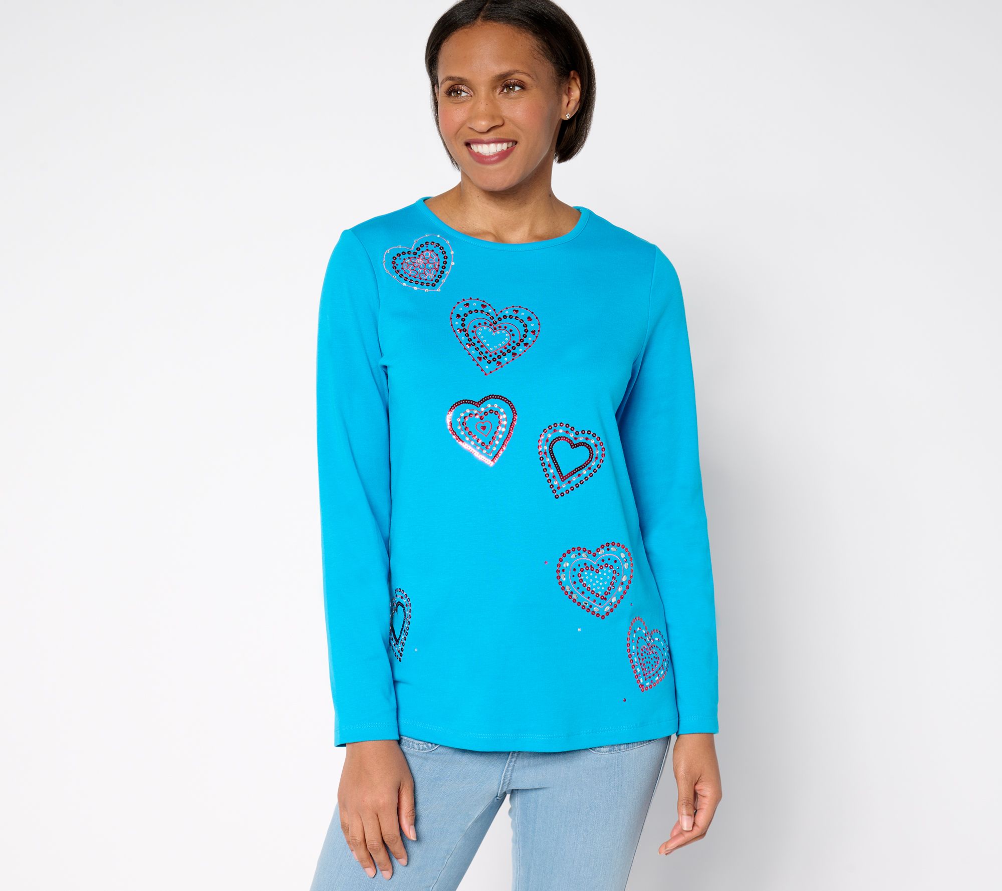 "As Is" Quacker Factory Be Mine Rhinestone Long Sleeve Top