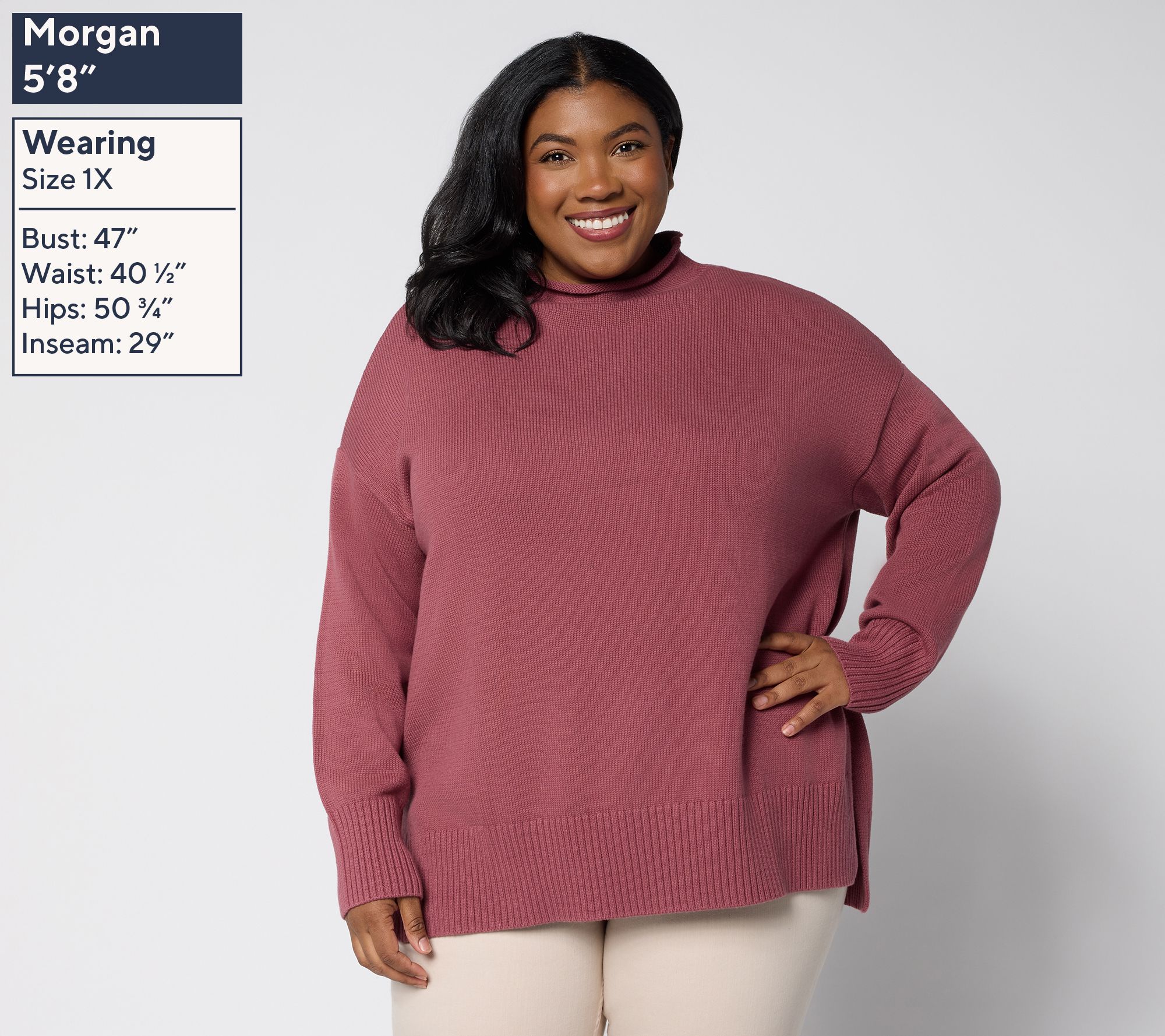 LOGO by Lori Goldstein 100% Cotton Funnel Neck Hi-Low Sweater