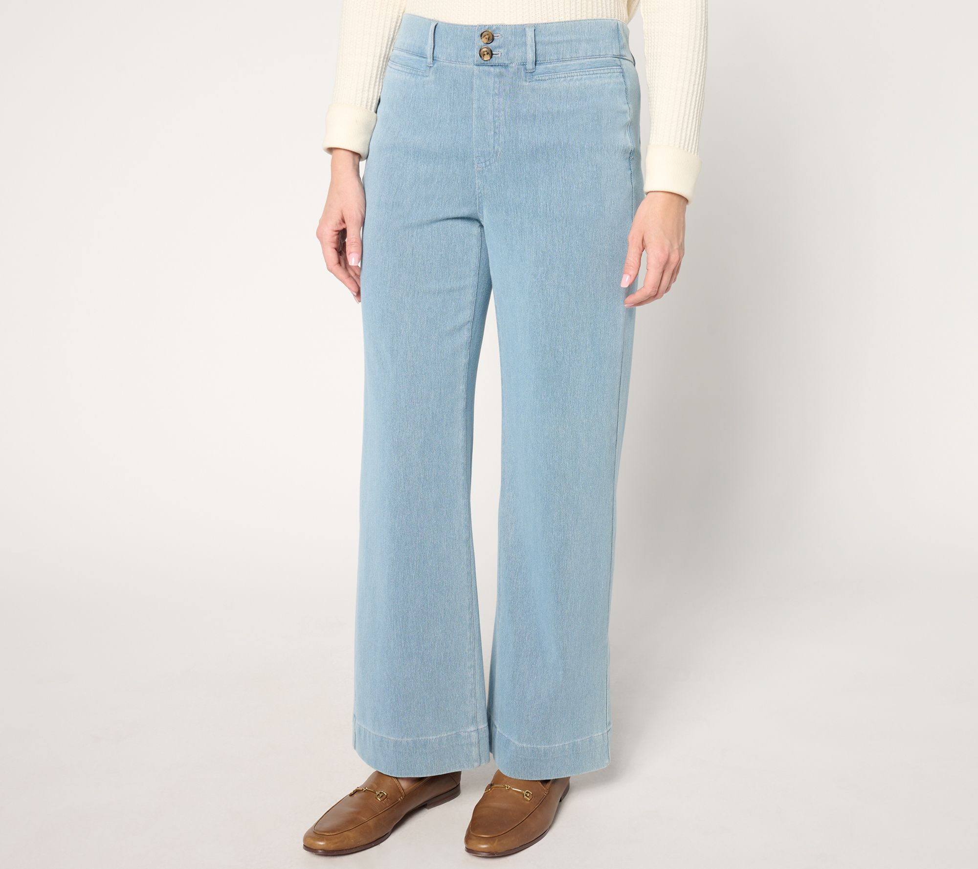 "As Is" Denim & Co. Petite Comfy Knit Air Wide Leg Pull On Jean