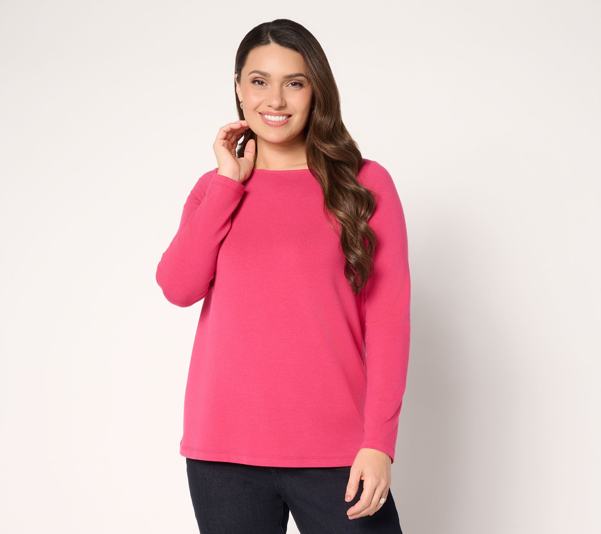 Susan Graver Essentials Comfy Cotton Bateau Neck Top