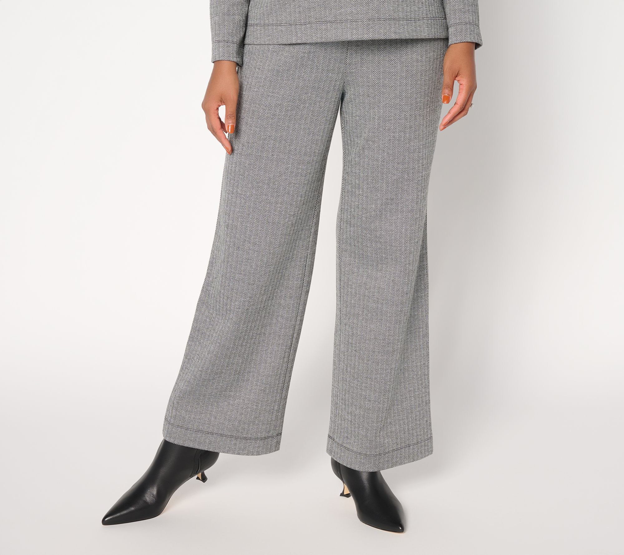 Joan Rivers Petite Knit Herringbone Wide-Leg Pants