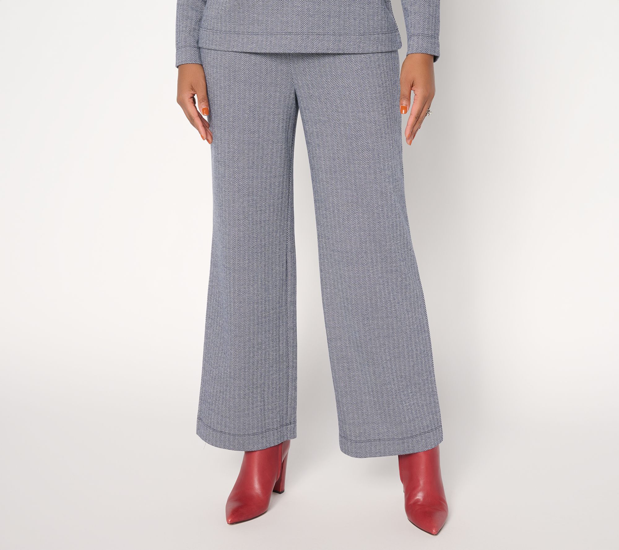 Joan Rivers Petite Knit Herringbone Wide-Leg Pants