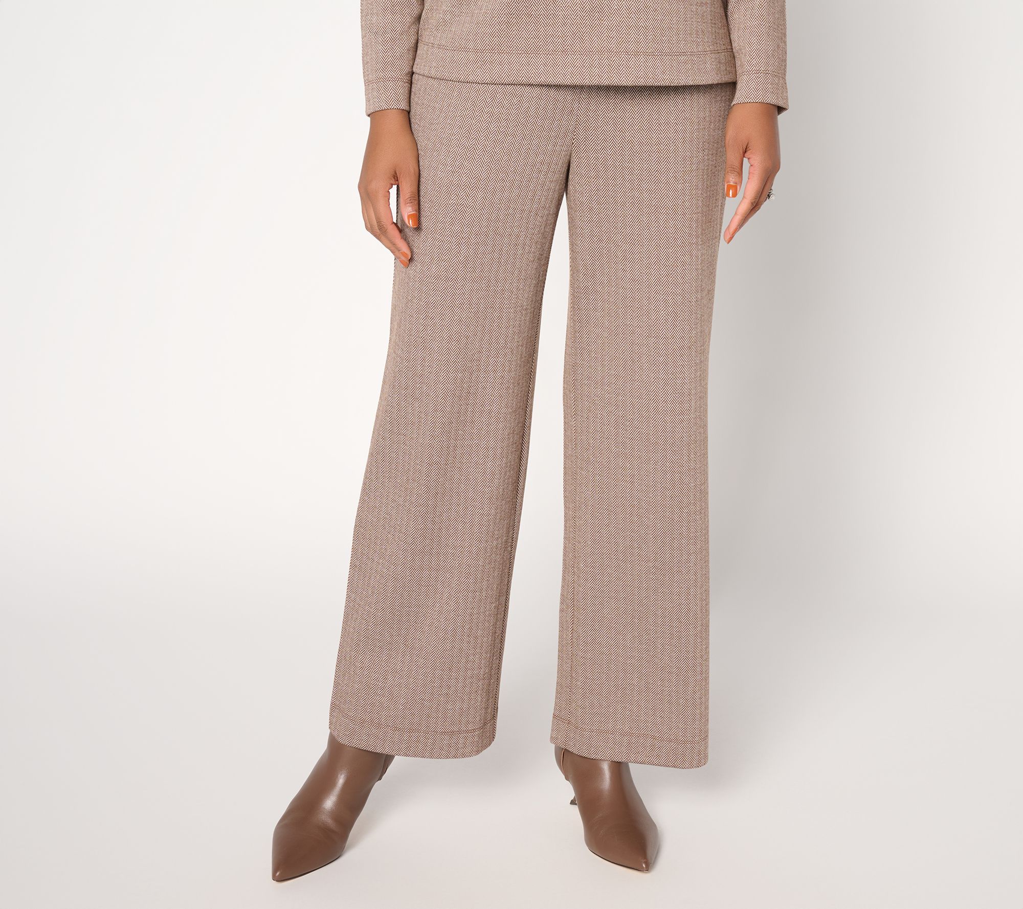 Joan Rivers Petite Knit Herringbone Wide-Leg Pants