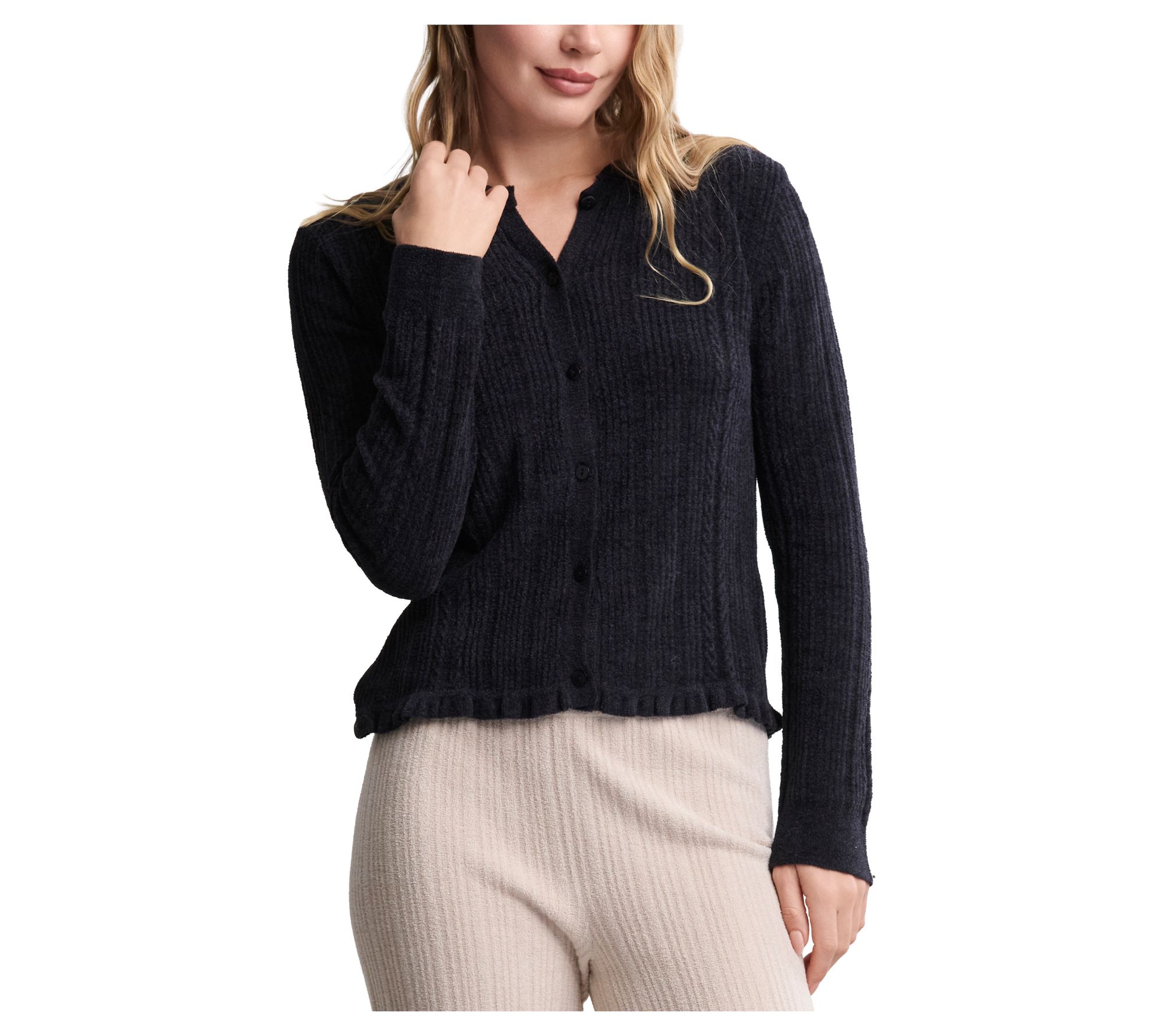 Barefoot Dreams CCUL Cable Knit Cardigan with Ruffle