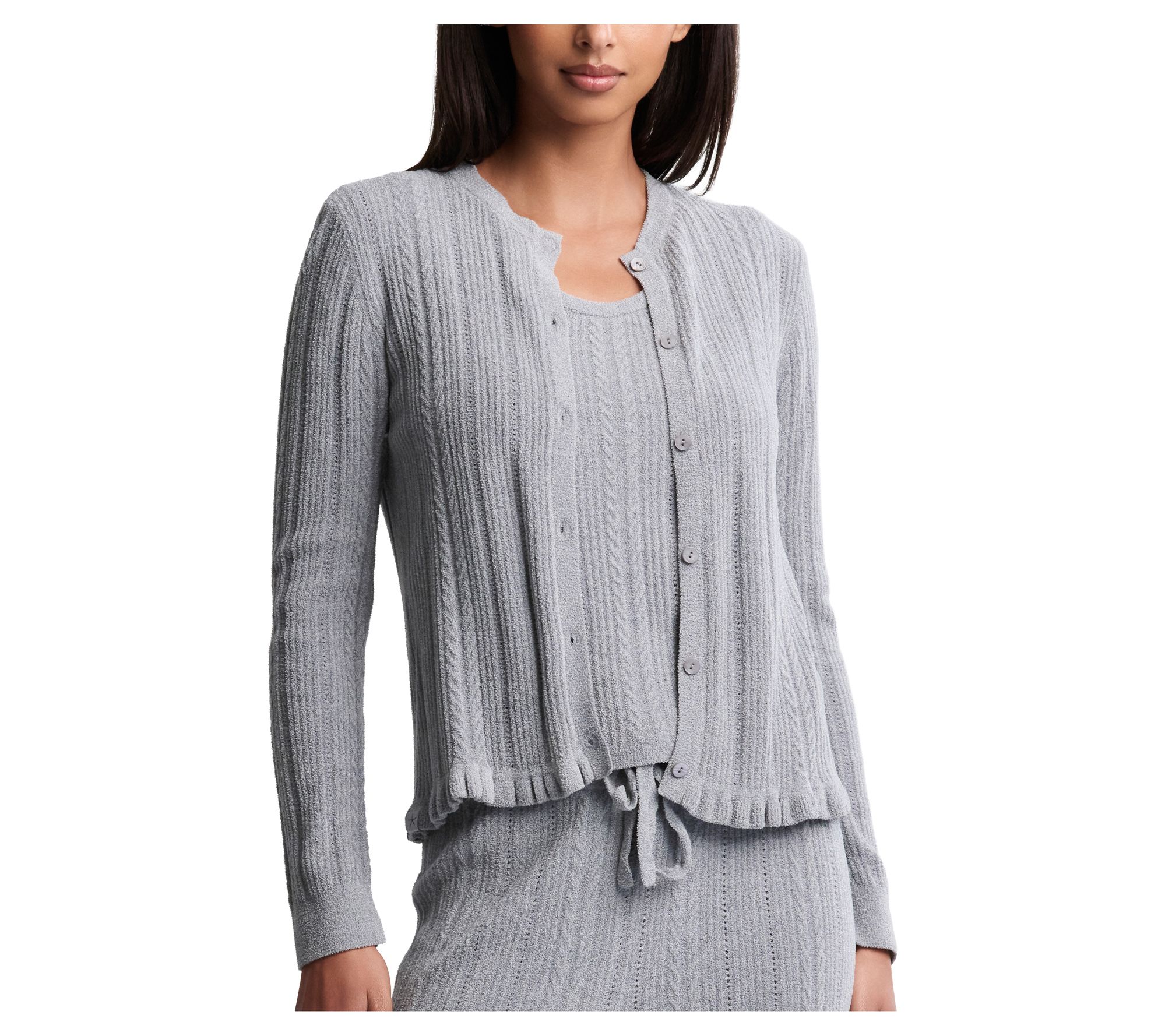 Barefoot Dreams CCUL Cable Knit Cardigan with Ruffle