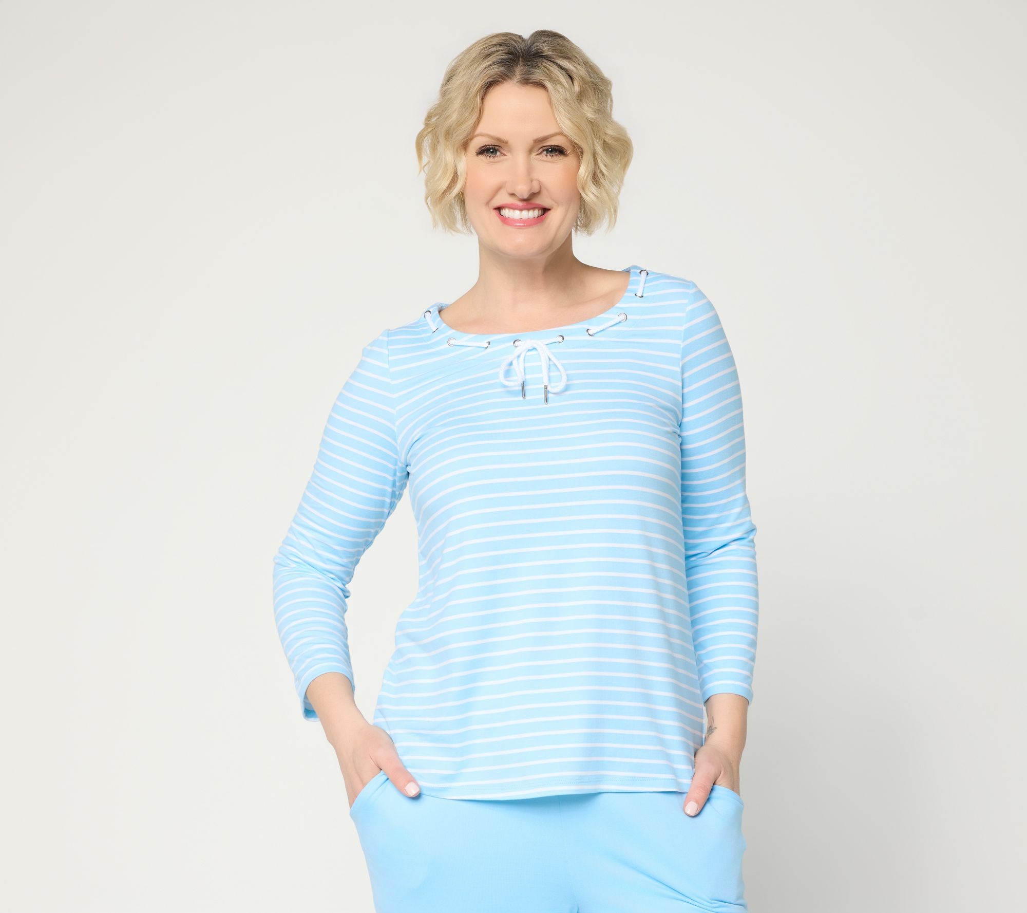 Cuddl Duds Flexwear 3/4 Sleeve Tee with Drawcord Detail