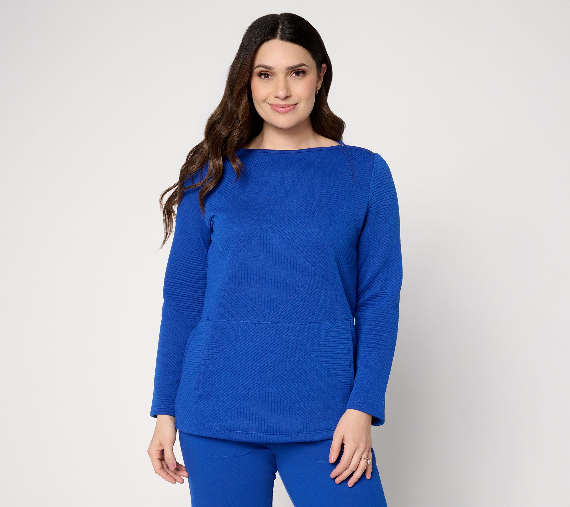 Denim & Co. Active Pattern Jacquard Top w/ Pockets