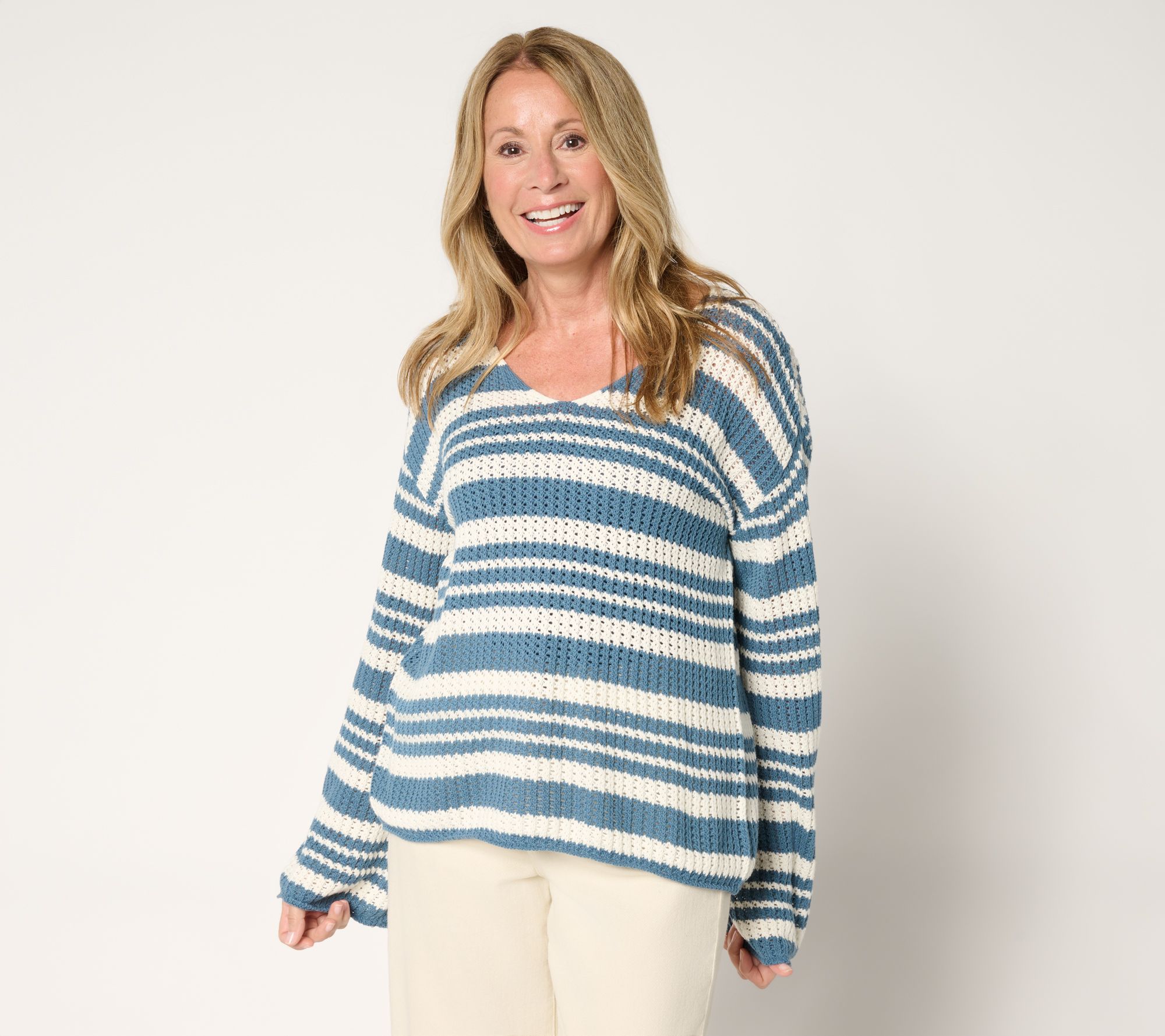 "As Is" Me by Jennie Garth Hoppe Striped 100% Cotton Sweater