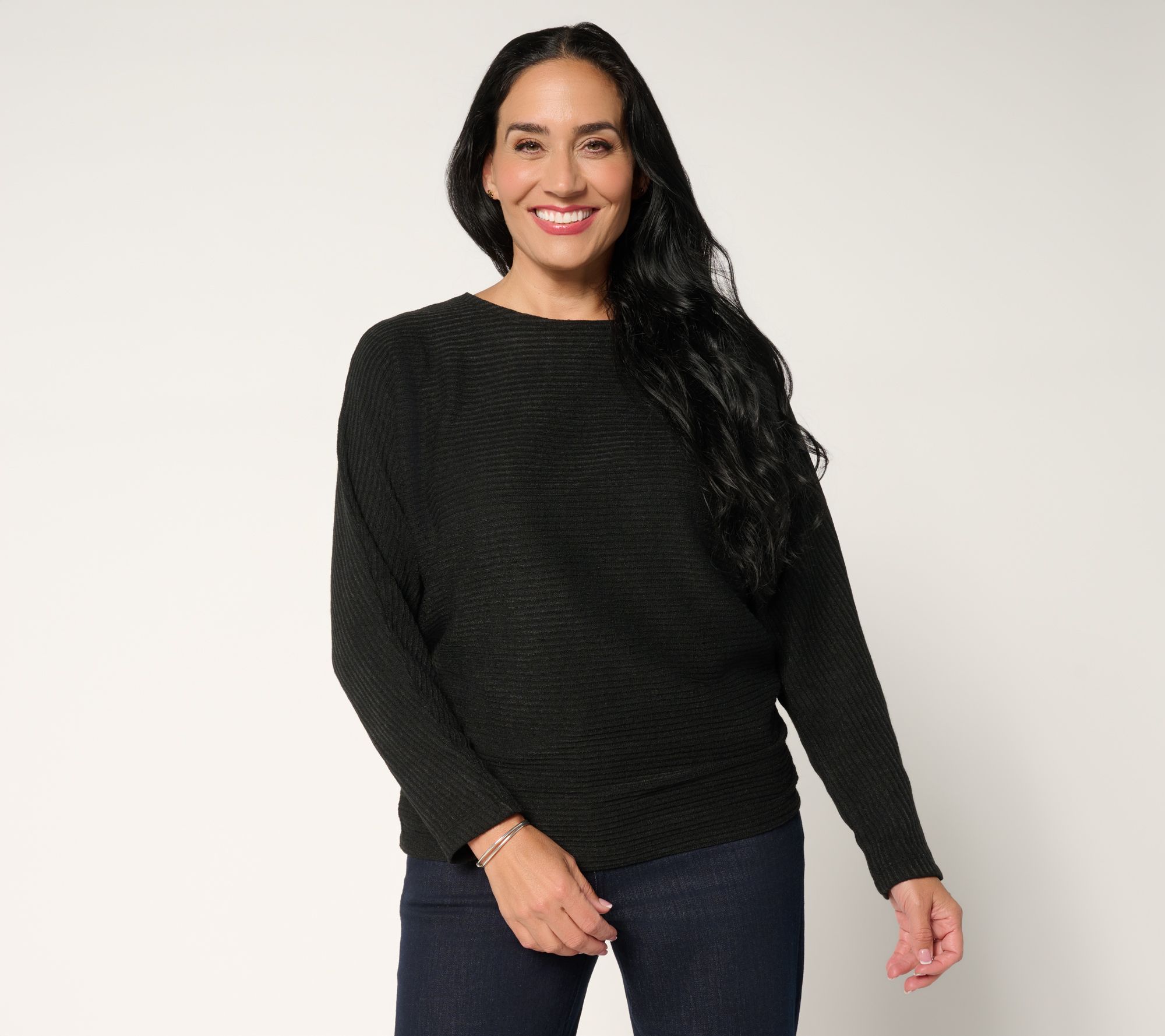 "As Is" Dennis Basso Petite Rib Sweater Top with Dolman Sleeve