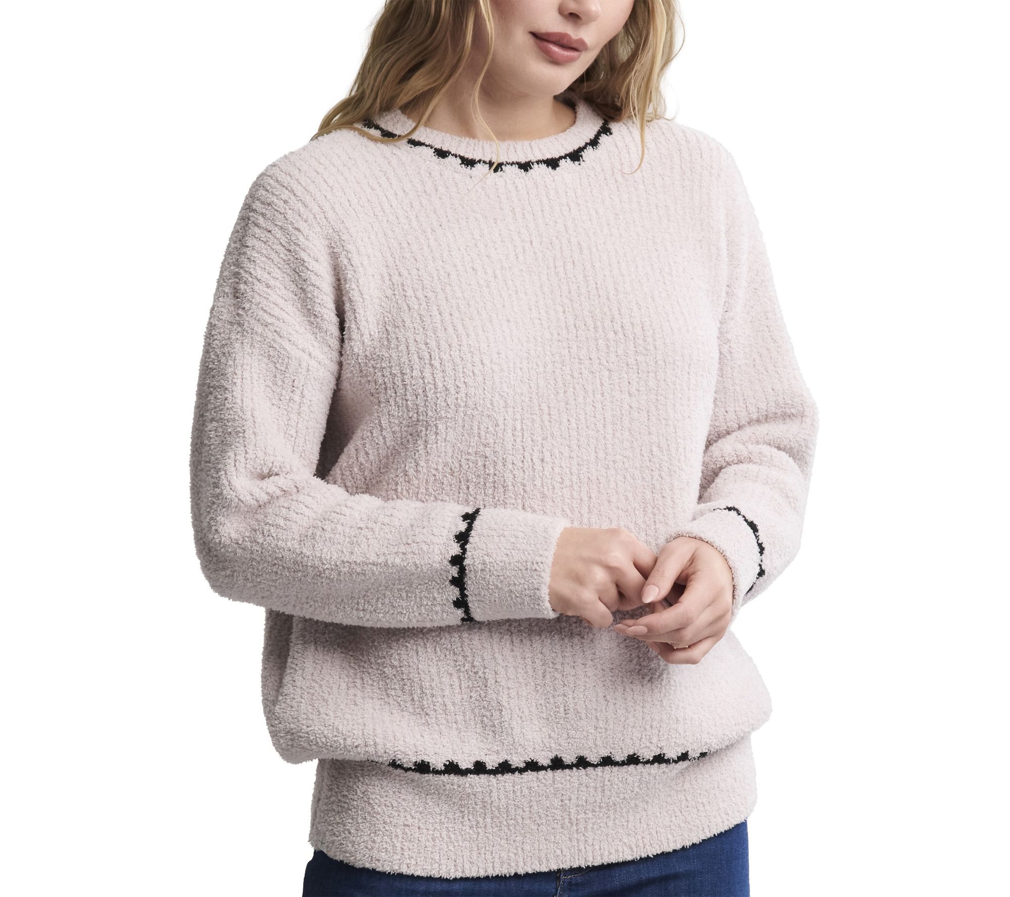 Barefoot Dreams CozyChic Ribbed Sweater With Blanket Stitch