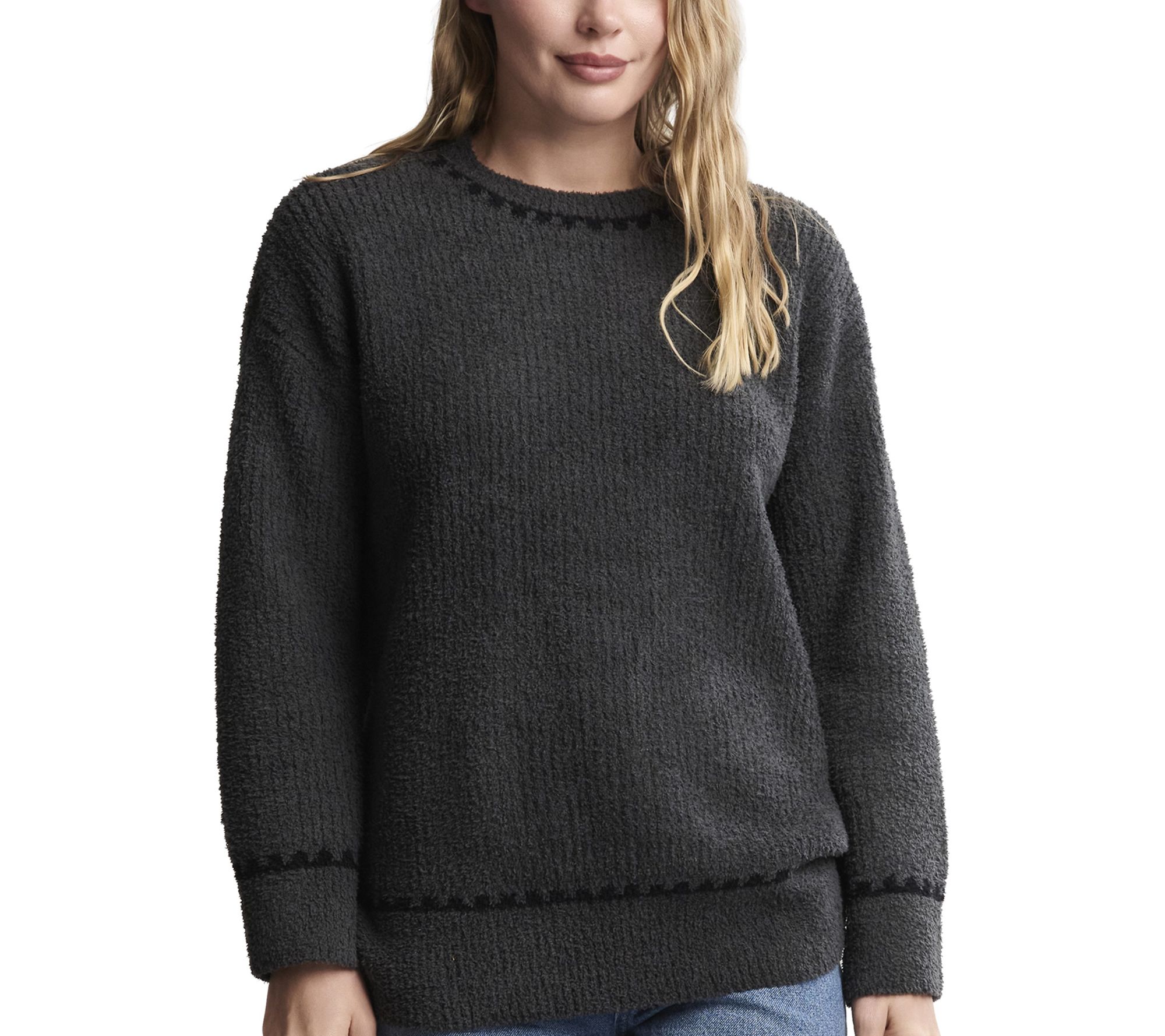 Barefoot Dreams CozyChic Ribbed Sweater With Blanket Stitch