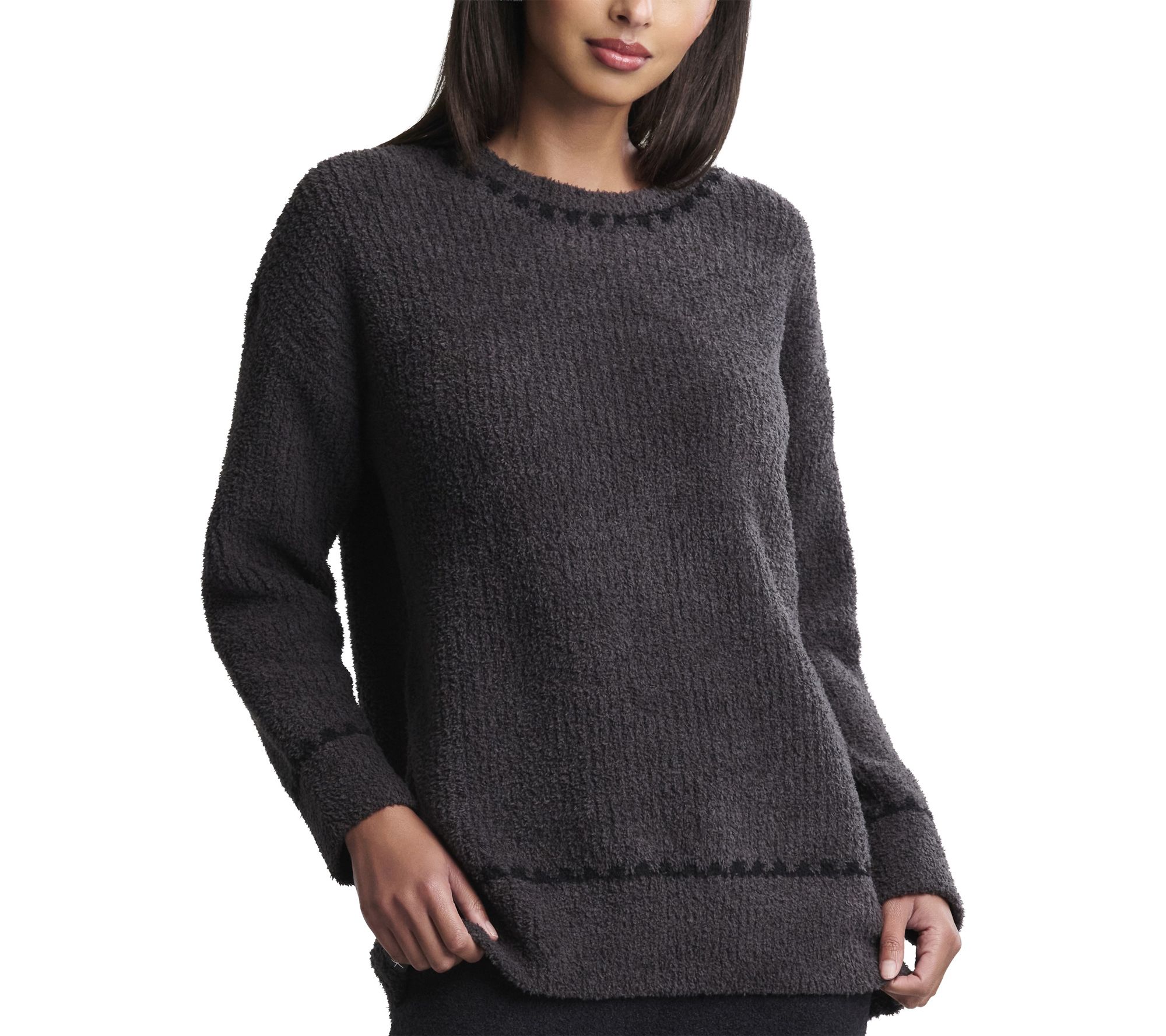 Barefoot Dreams CozyChic Ribbed Sweater With Blanket Stitch