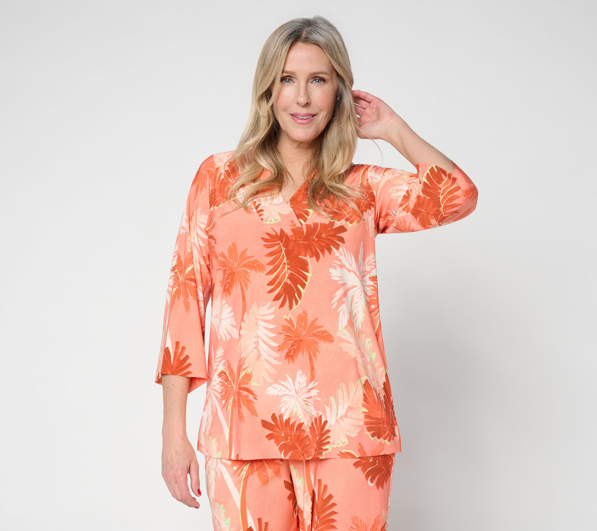 Brandis Dress Out Loud Discovery Knit Golden Palms V Neck Top