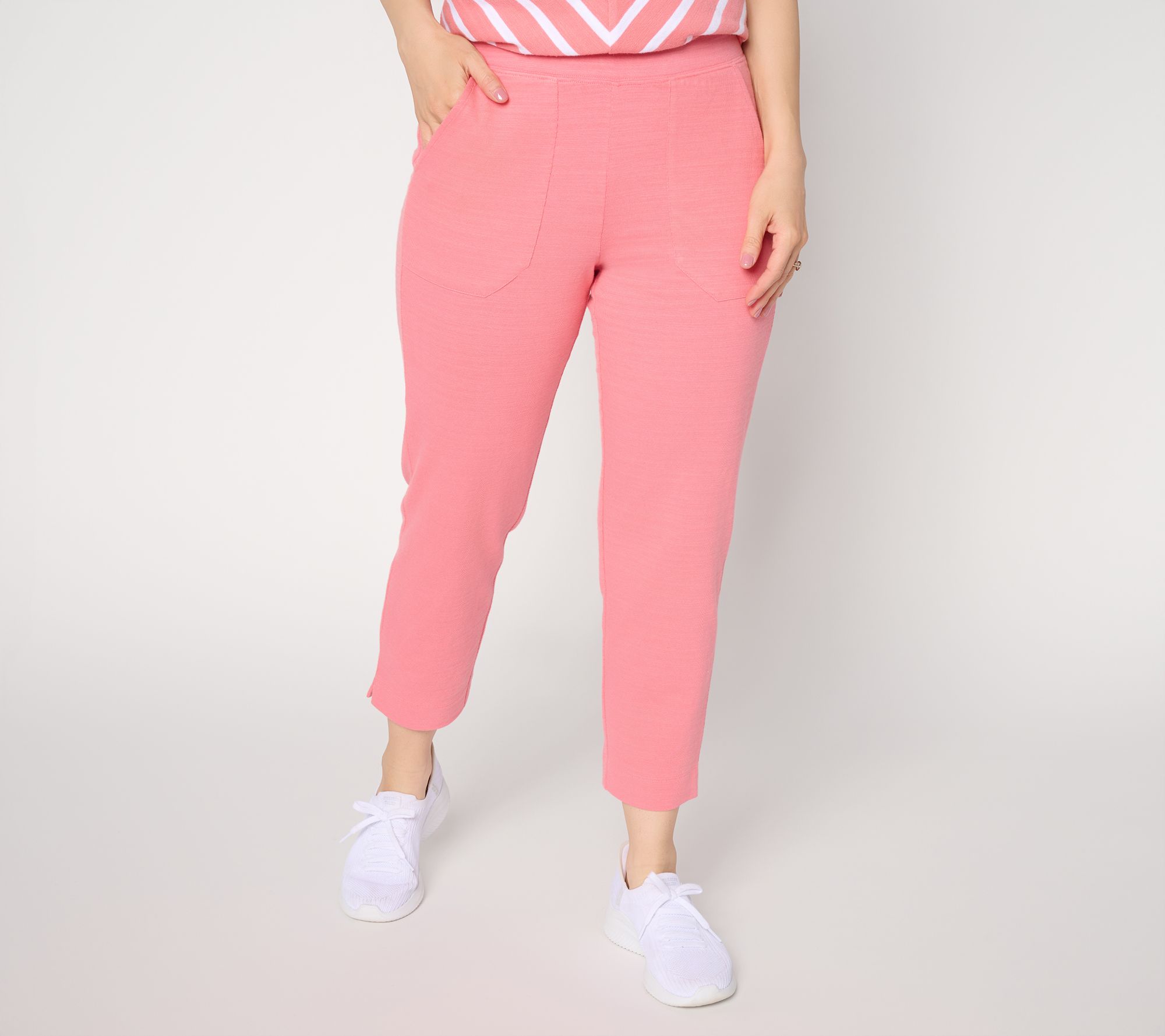 Denim & Co. Petite Textured Cotton Straight Leg Crop Pants