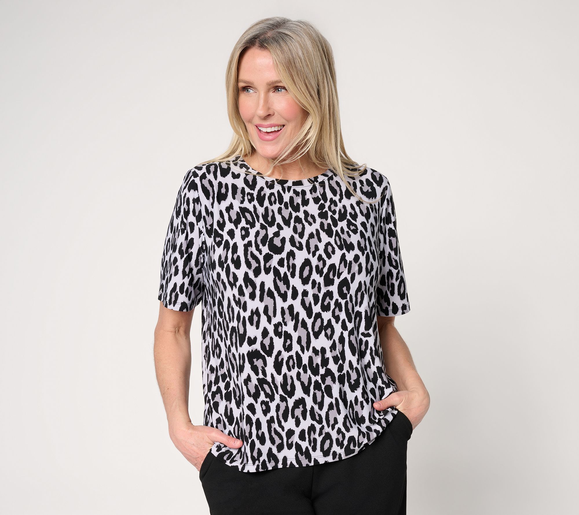 Dennis Basso Printed Italia Knit Bateau Neck Easy Tee