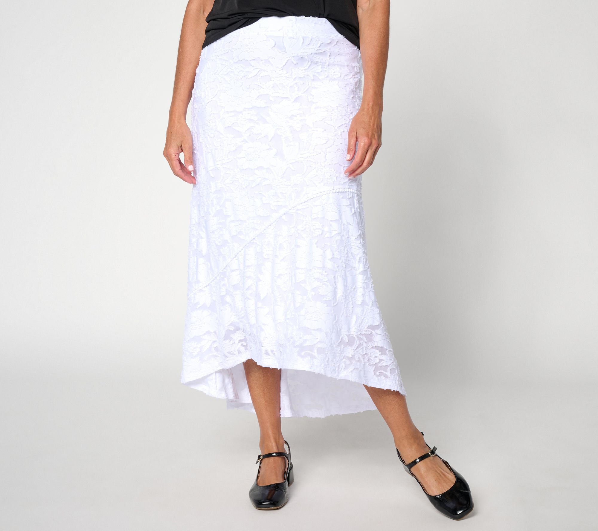 Susan Graver Petite Burnout Knit High Low Skirt