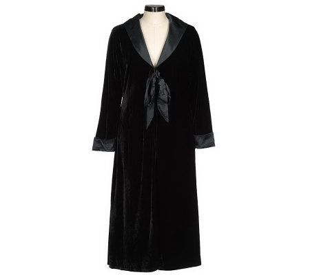 Beguile Stretch Velvet Shawl Collar Long Robe with Satin Trim - QVC.com