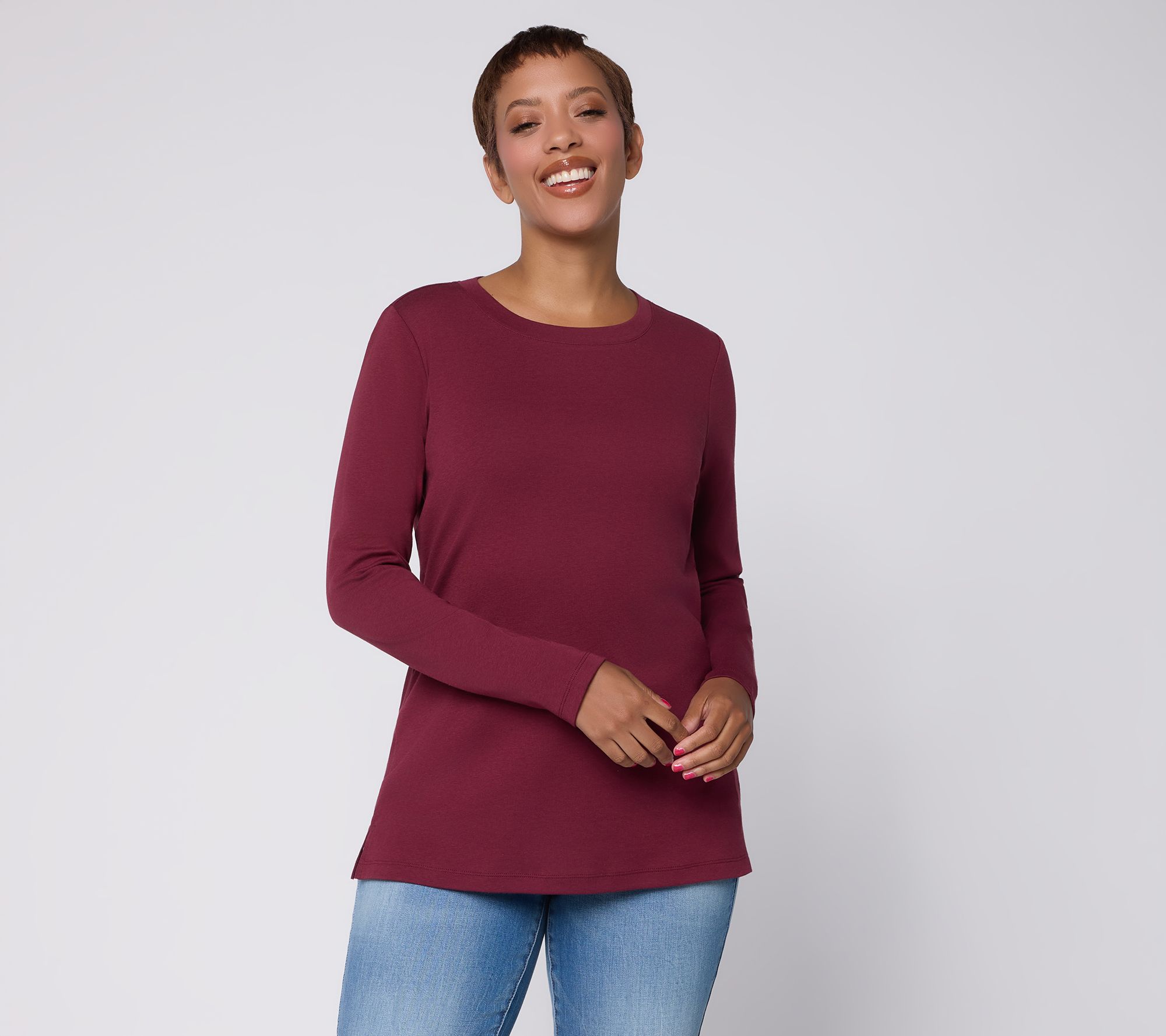  Belle by Kim Gravel TripleLuxe Micro Rib Crewneck Top - A732263
